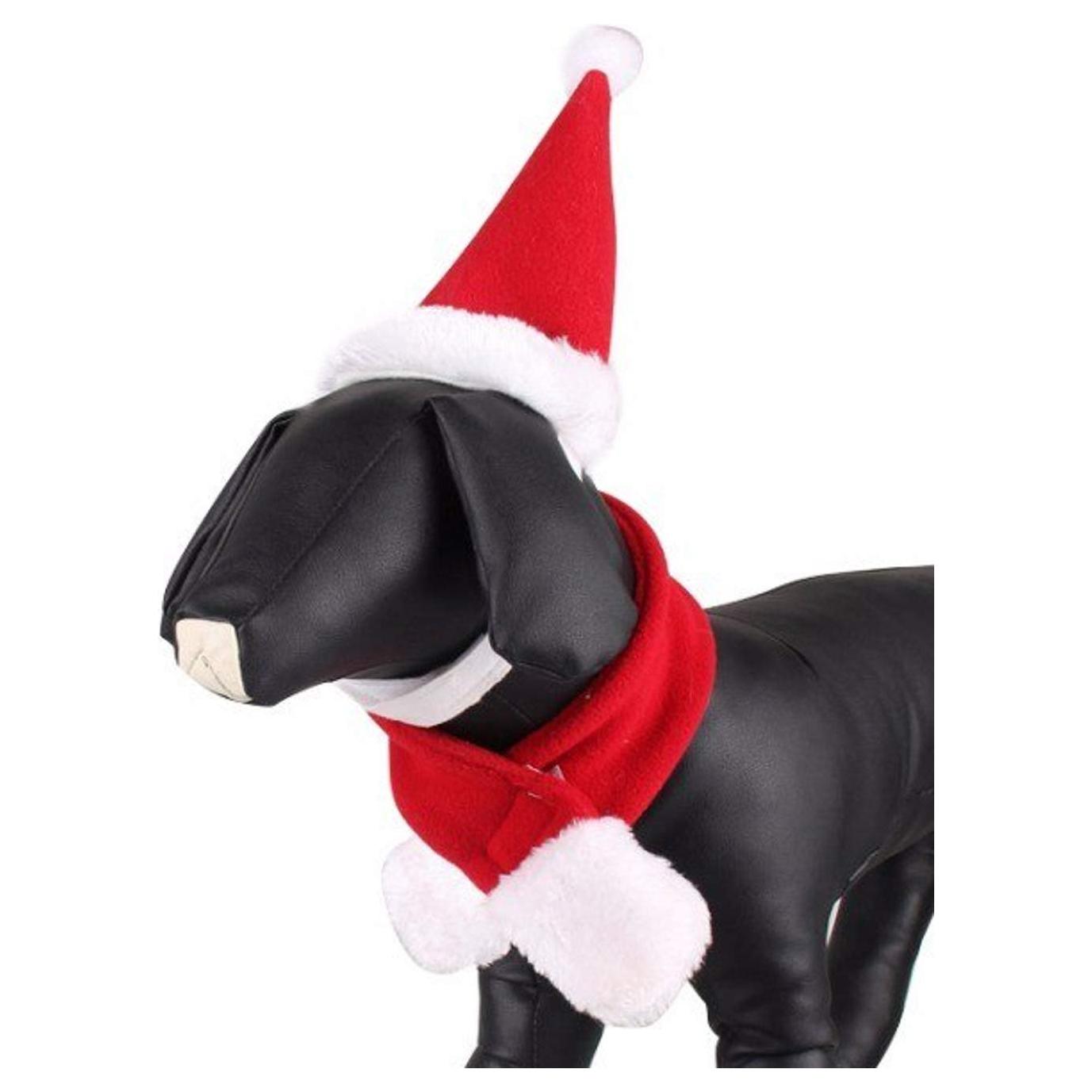 Cute Festive Red Funny Santa Claus Father XMAS Christmas Party Hat Scarf Boy Girl SMALL DOG BREED ONLY Puppy Kitten Cat Warm Winter Fleece Accessories Costume Clothes Fancy Dress Outfit Set