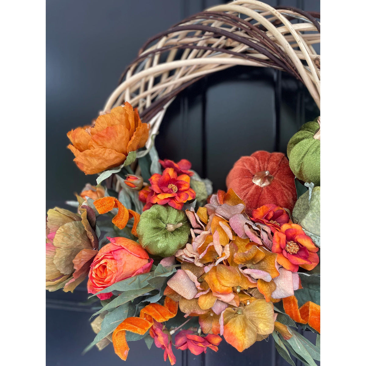 Orange Autumn Pumpkin Door Wreath, Green Fall Swag, Luxury Autumn Front Door Decor,Thanksgiving Wreath, Glam Fall Door Hanger,Harvest Wreath