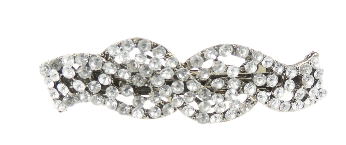 Ladies Sparkly Swirly Crystal Hair Barrette Evening Party Clip Clear (Pink)