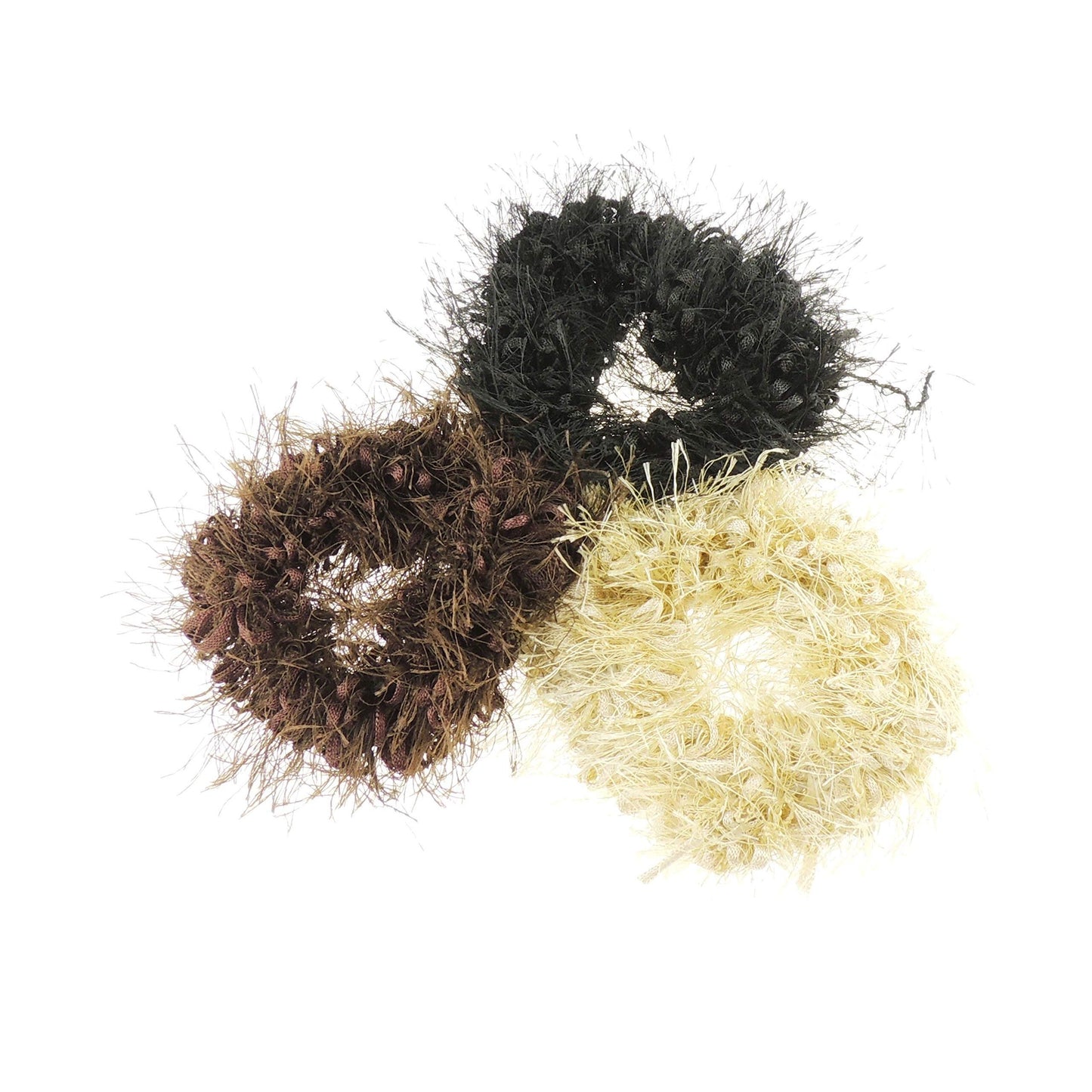 Cute Womens Girls Fabric Winter Sleep Christmas Birthday Wedding Bridesmaid Party Ponio Tie Elastic Accessories Bobbles Ponytail Holder Band Hair Set of 3 Fuzzy Brown Black Beige Scrunchie