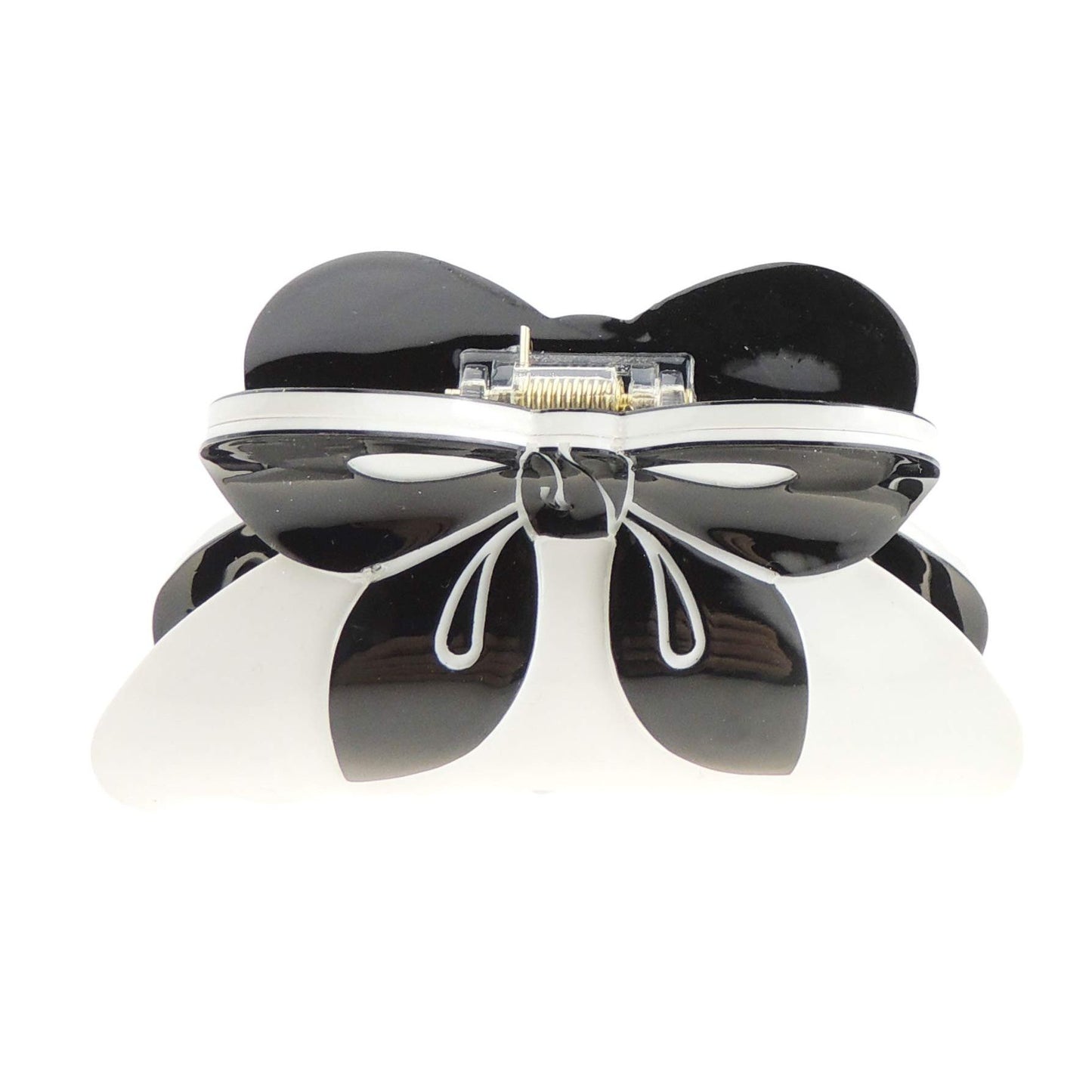 Strong Womens Girls Bulldog Wave Jaw Clip Octopus Clamp Grip Bridal Wedding Party Birthday Christmas Summer Styling Short Long Hair Claw Black White Print Bow Ribbon (Black Bow)