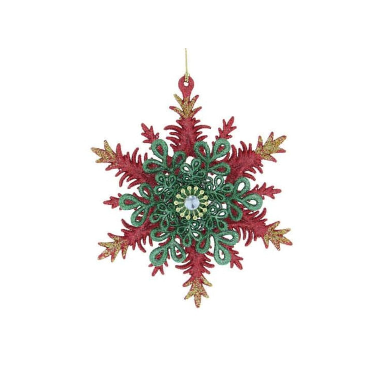 Sparkly Glitter Red Green Gold Glitter Festive Snowflake Hanging Acrylic Christmas Tree Bauble Ornament Xmas Decor Decoration
