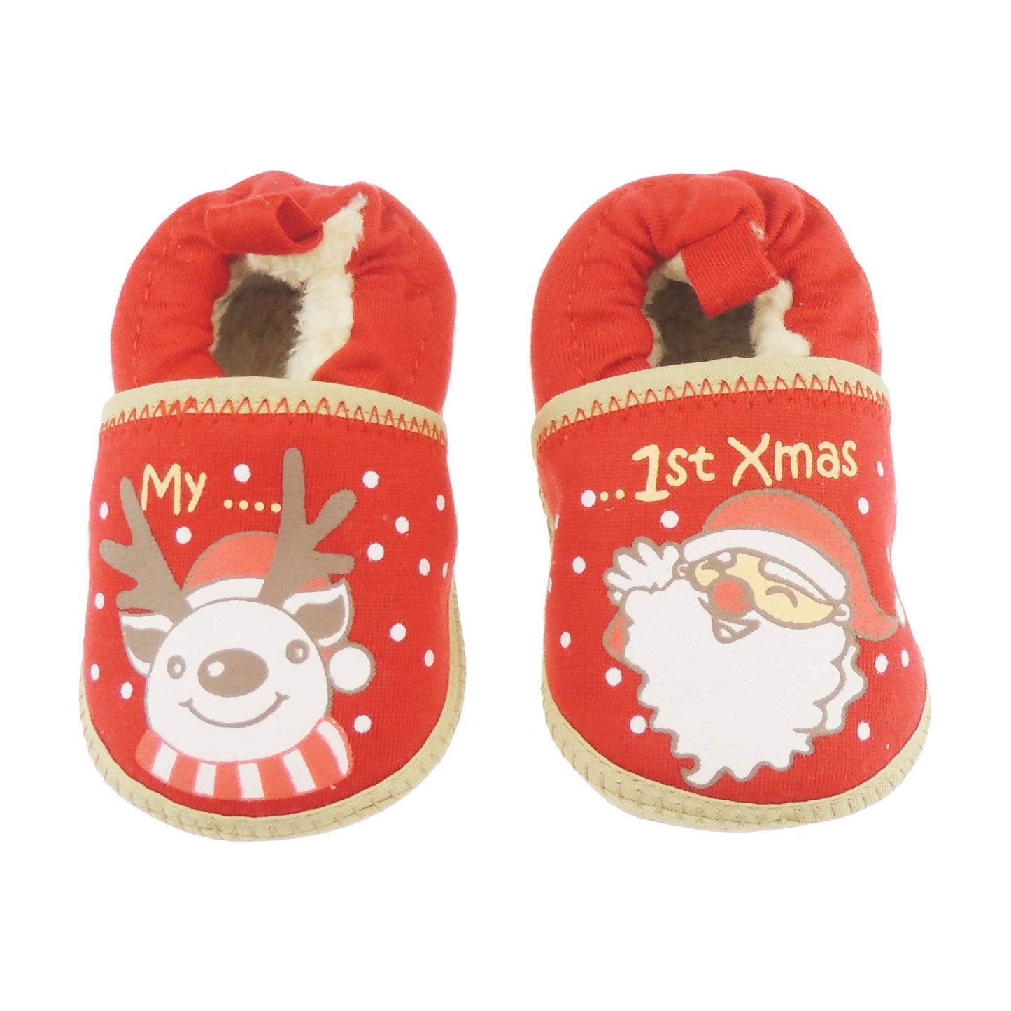 Festive Red Reindeer Santa Baby Girls Boys Christmas Pram My 1st Xmas Booties Shoes