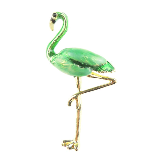 Vintage Look Gold Tone Wedding Christmas Birthday Gift Enamel Bird Wildlife Lover Flamingo Fashion Badge Scarf Dress Brooch Lapel Pin For Men Women