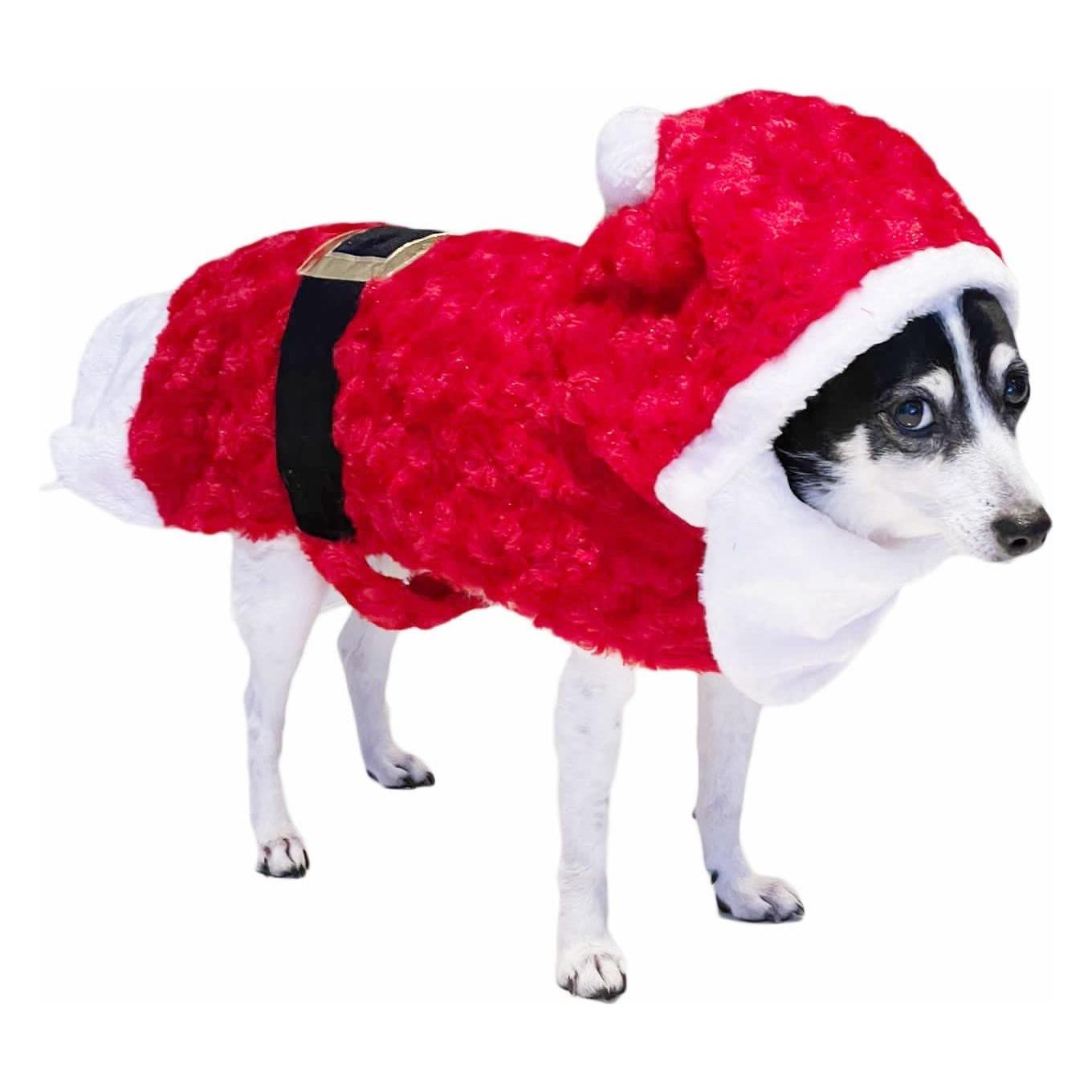 Cute Festive Red Funny Santa Claus Father Christmas Party Boy Girl SMALL DOG BREED ONLY Puppy Kitten Cat Warm Winter Fleece Costume Clothes Jumper Dress Skirt Coat Walking Hoodie Outfit (M)