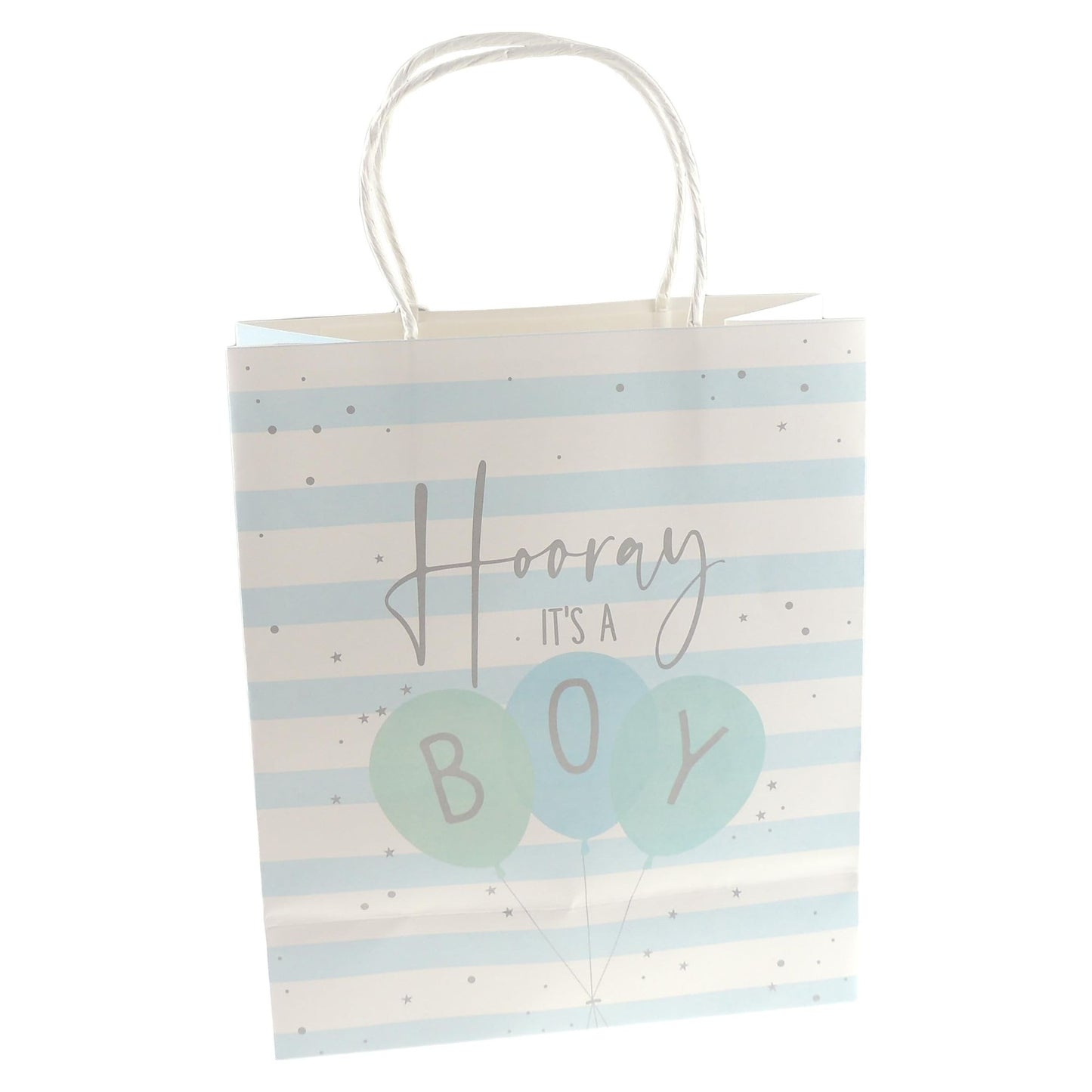 Christening Baptism New Baby Birth Newborn Party Shower Pink Blue With Balloons Baby Girl Boy Hooray Gift Wrap Occasion Present Paper Bag (Blue, Medium)