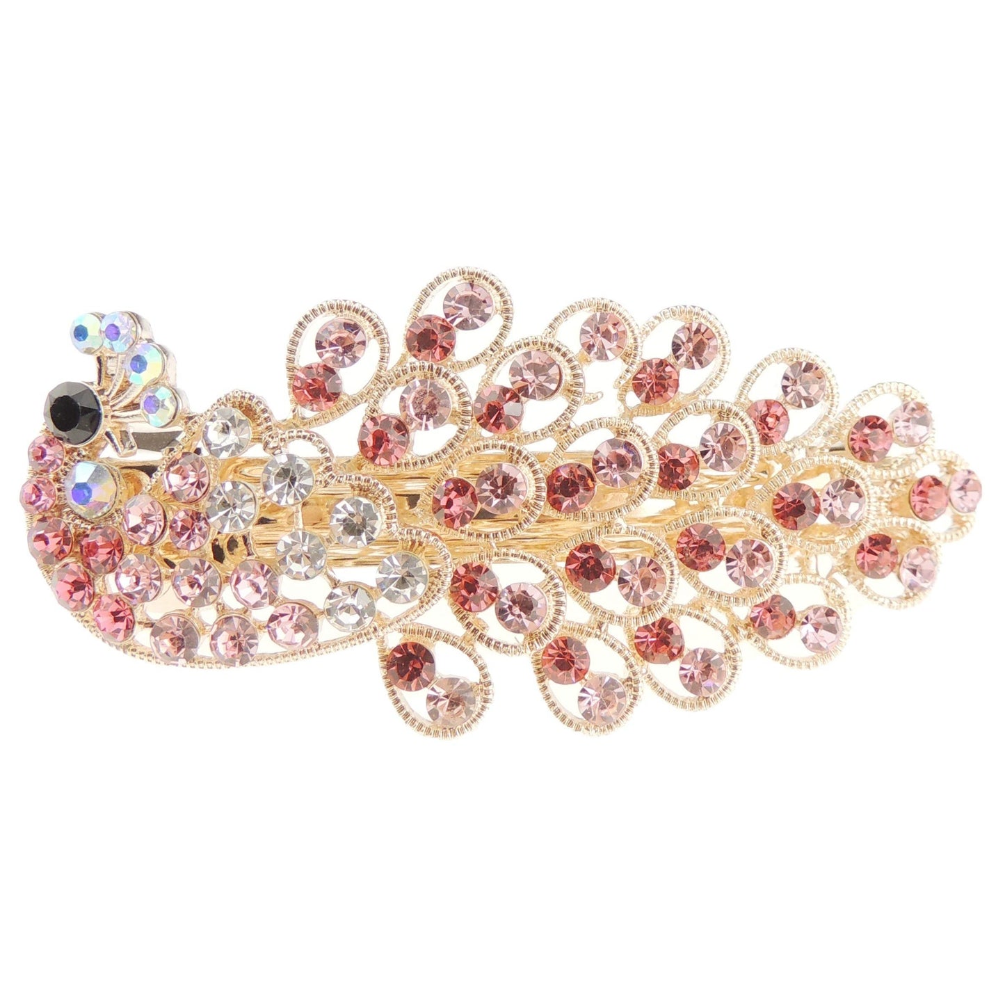 Sparkly Womens Girls Crystal Rhinestone Diamante Wedding Bridal Party Evening Ponytail Fine Hair Accessories Occasion Barrette Hairpin Grip French Metal Spring Clip Peacock Bird Gold Tone (Purple)