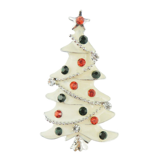 Festive Christmas Season Gift Coat Scarf Coat Jacket Shawl Scarf Enamel Diamante Rhinestone Crystal Brooch Badge Breastpin Corsage Pin Xmas Colour White Tree Baubles