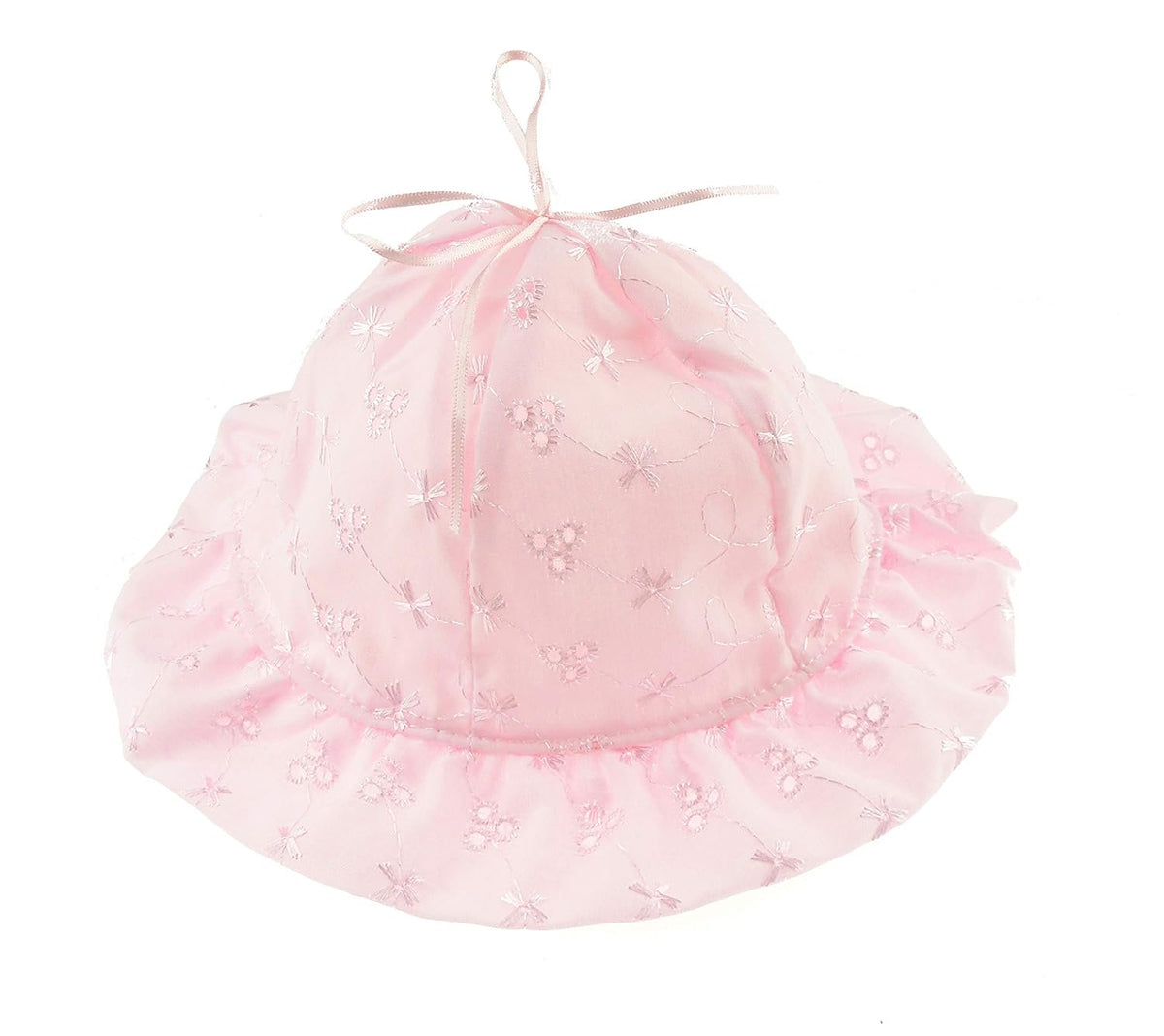 Pretty Vinatge Look Baby Girls Kids Infants Childrens Newborn Christening Baptism Occasion Embroidered Broderie Anglais Pattern Brim Bonnet Beanie Bucket Summer Occasion Sun Protection Hat 3 6 9
