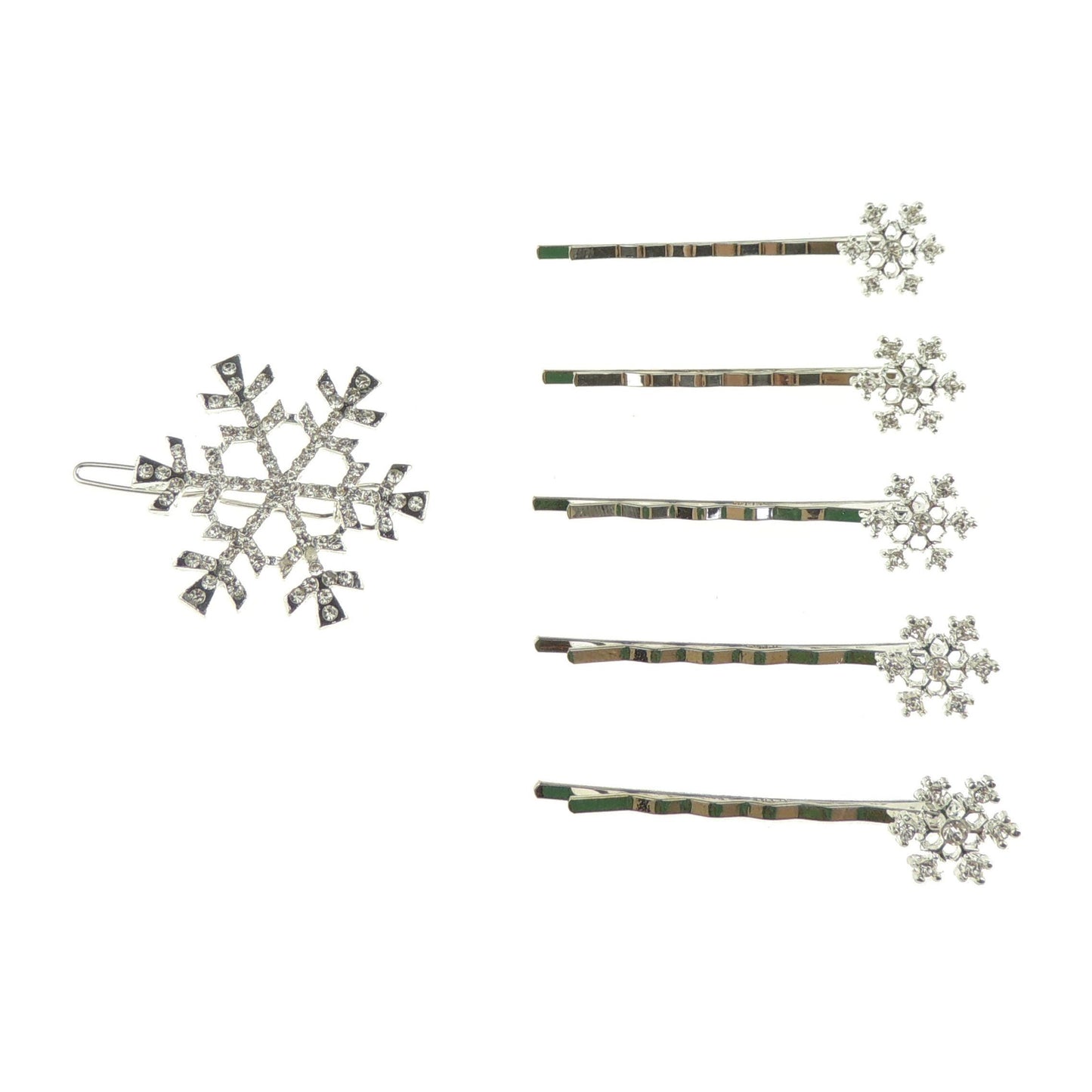 Womens Girls Sparkly Festive Christmas Snowflake Rhinestone Jeweled Crystal Diamante Party Birthday Christmas Bridal Wedding Accessories Slides Hairpin Hair Clips Grips Bobby Pins 6 PIECE SET