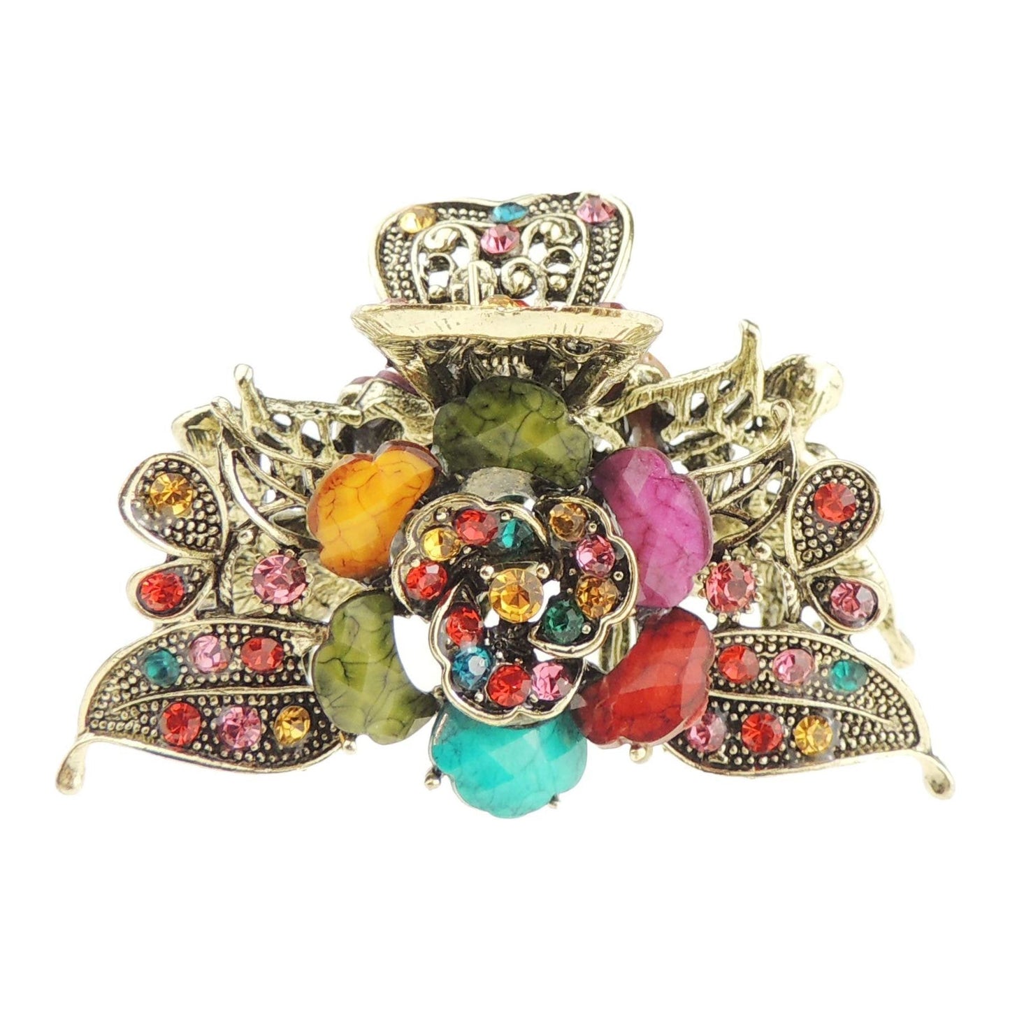 Womens Metal Wedding Rhinestone Crystal Bridal Bride Party Prom Strong Gold Tone Vintage Look Rose Flower Hair Accessory Up Do Octopus Bulldog Crab Styling Claw Grip Clamp Clip