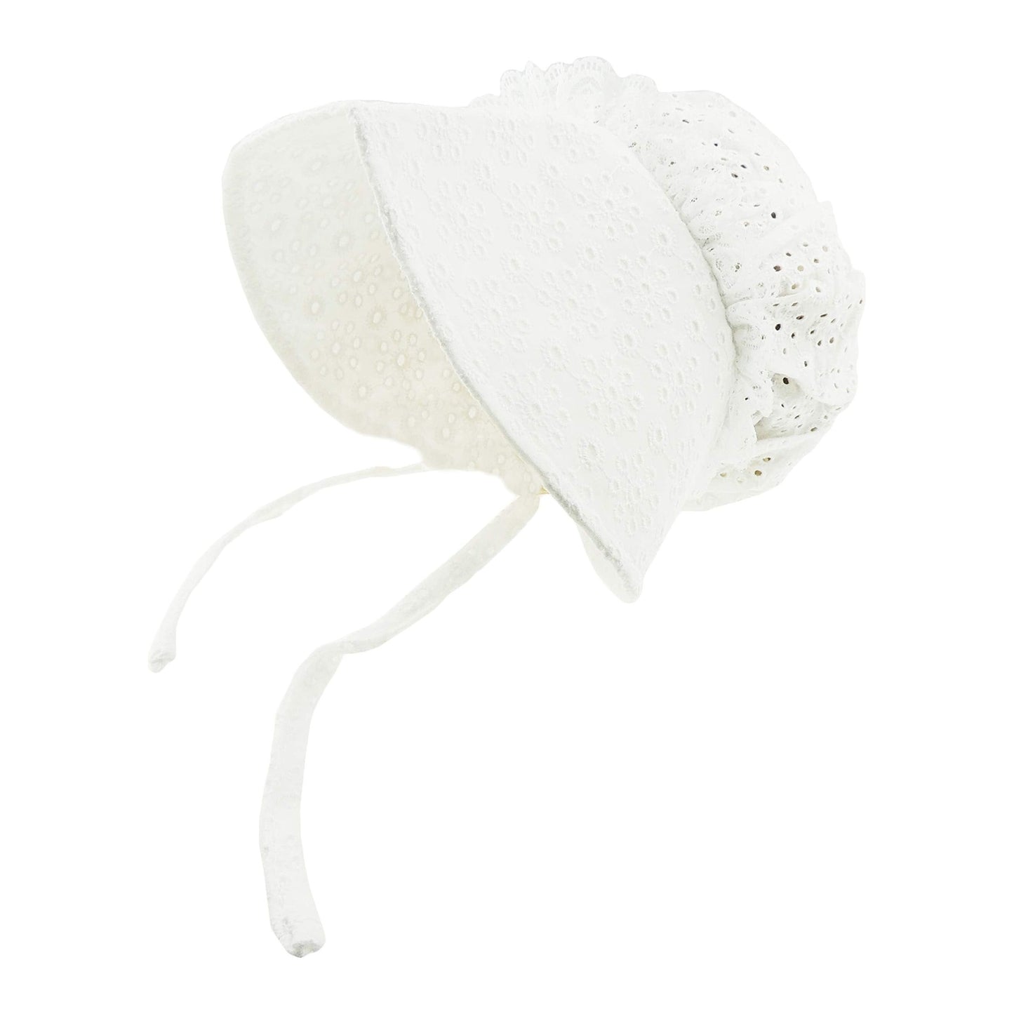 Pretty Vinatge Look Baby Girls Kids Infants Childrens Newborn Christening Baptism Embroidered Broderie Anglais Pattern Brim Bonnet Beanie Bucket Summer Sun Protection Hat 3 6 9 12 Months (White)