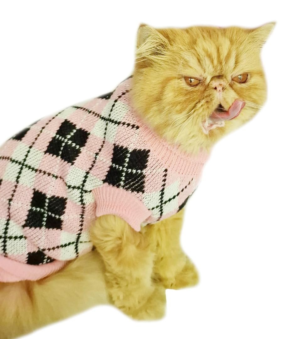 Cute SMALL DOG ONLY Puppy Cat Birthday Christmas Outfit Fleece Winter Girl Boy Jumper Coat Clothes Hoodies Costume Pullover Knitted Knit Sweater Sweatshirt Pink Black Plaid Tartan Argyle