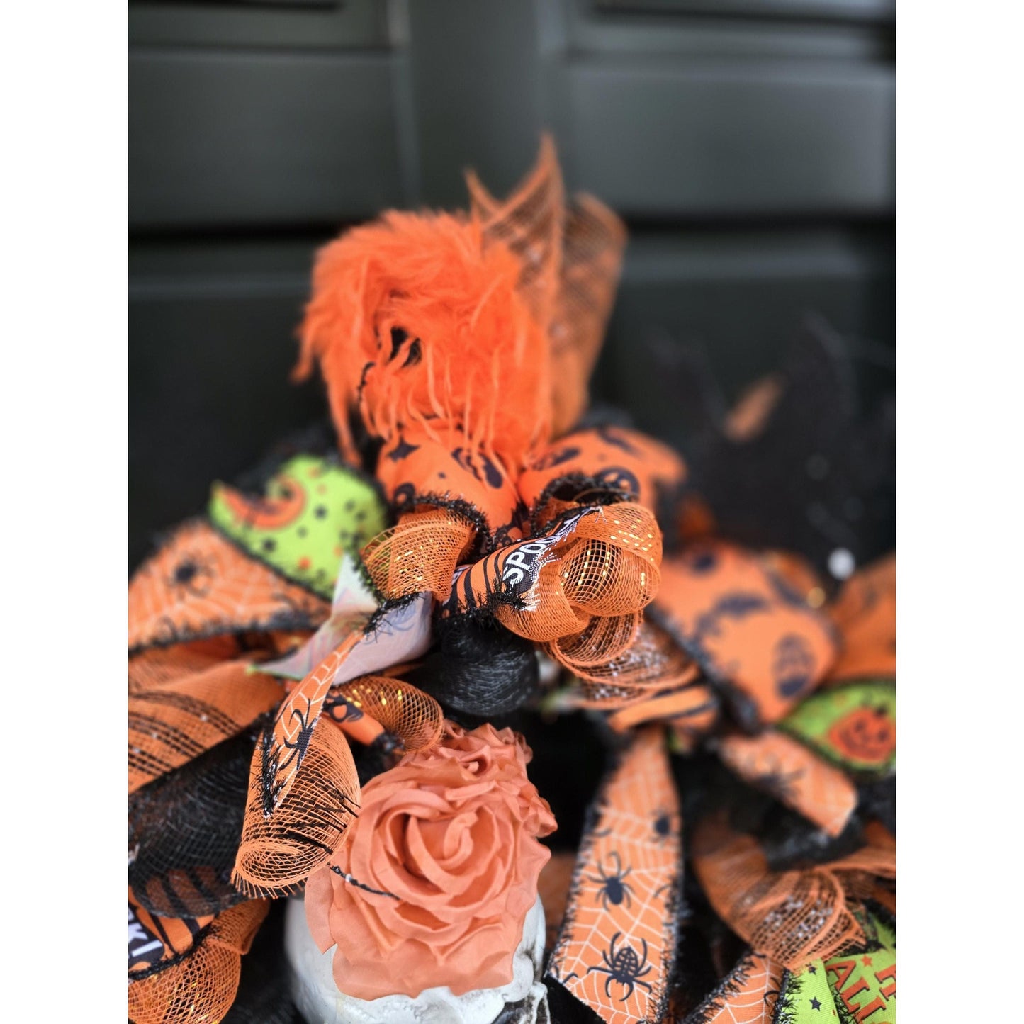 Large Halloween Front Door Wreath Spooky Hanger Black Orange Ghost Skeleton Wall Porch Hanger Handmade House Home Decor Decorations Welcome