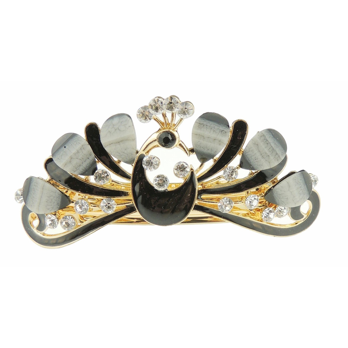 Womens Girls Crystal Rhinestone Diamante Wedding Birthday Party Evening Ponytail Fine Medium Hair Accessories Occasion Barrette Hairpin Grip French Spring Clip Metal Enamel Peacock Bird Feathers