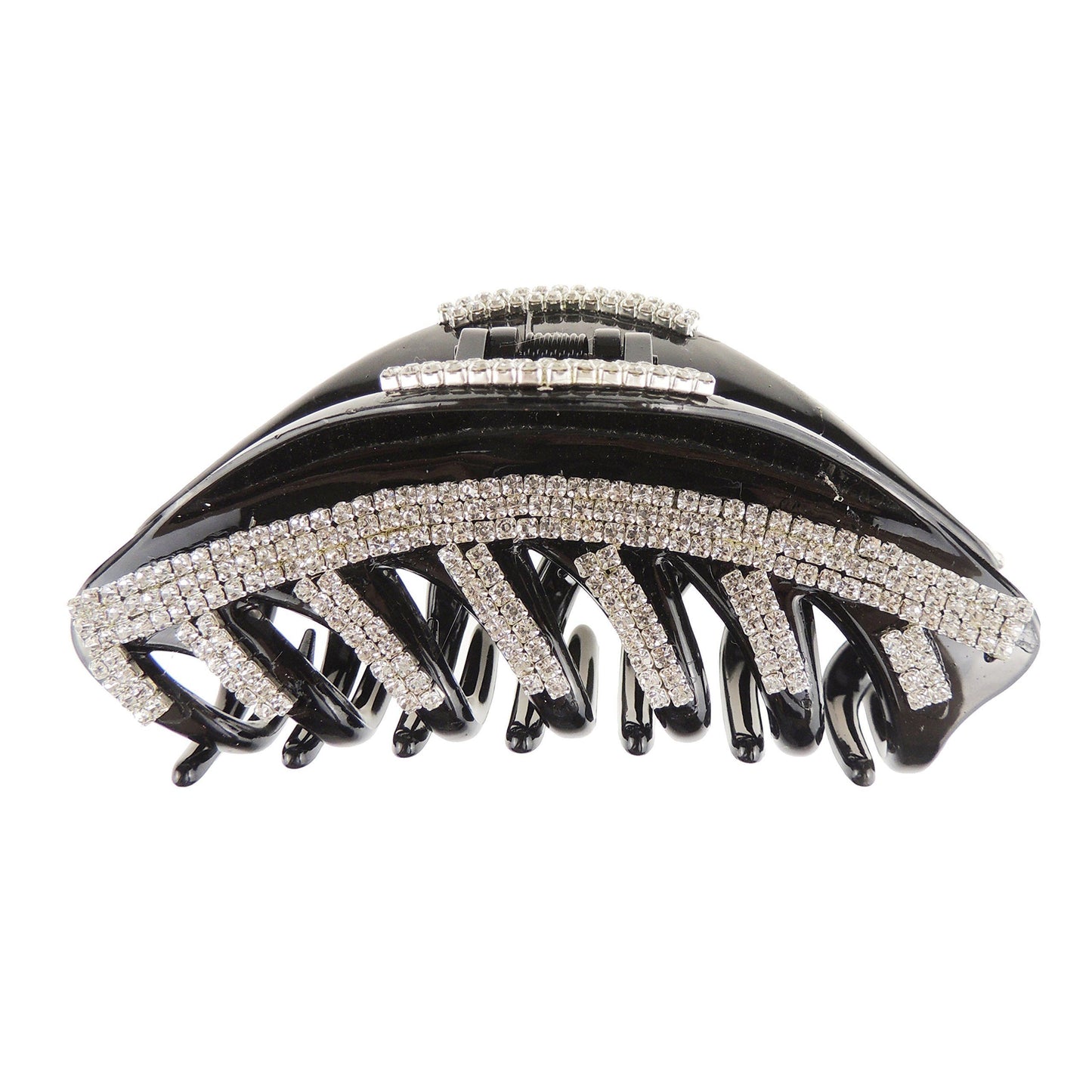 Sparkly Women Girls Thick Curly Long Hair Large 11cm Big Crystal Diamante Rhinestone Bulldog Clip Octopus Clamp Grip Bridal Wedding Party Styling Claw Butterfly Claw Swirly Bow Curved Stripes (Brown)