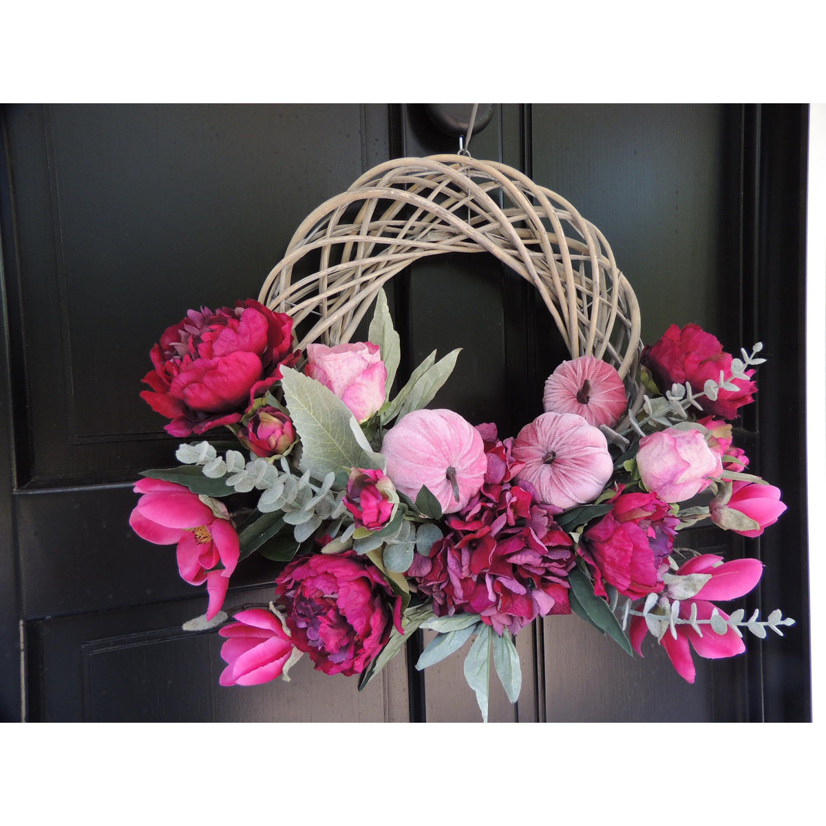 Fuchsia Autumn Wreath, Pink Pumpkin Front Door Wreath, Luxury Fall Decor, Peony Wreath, Thanksgiving Wreath, Summer Wreath, Summer Wreath