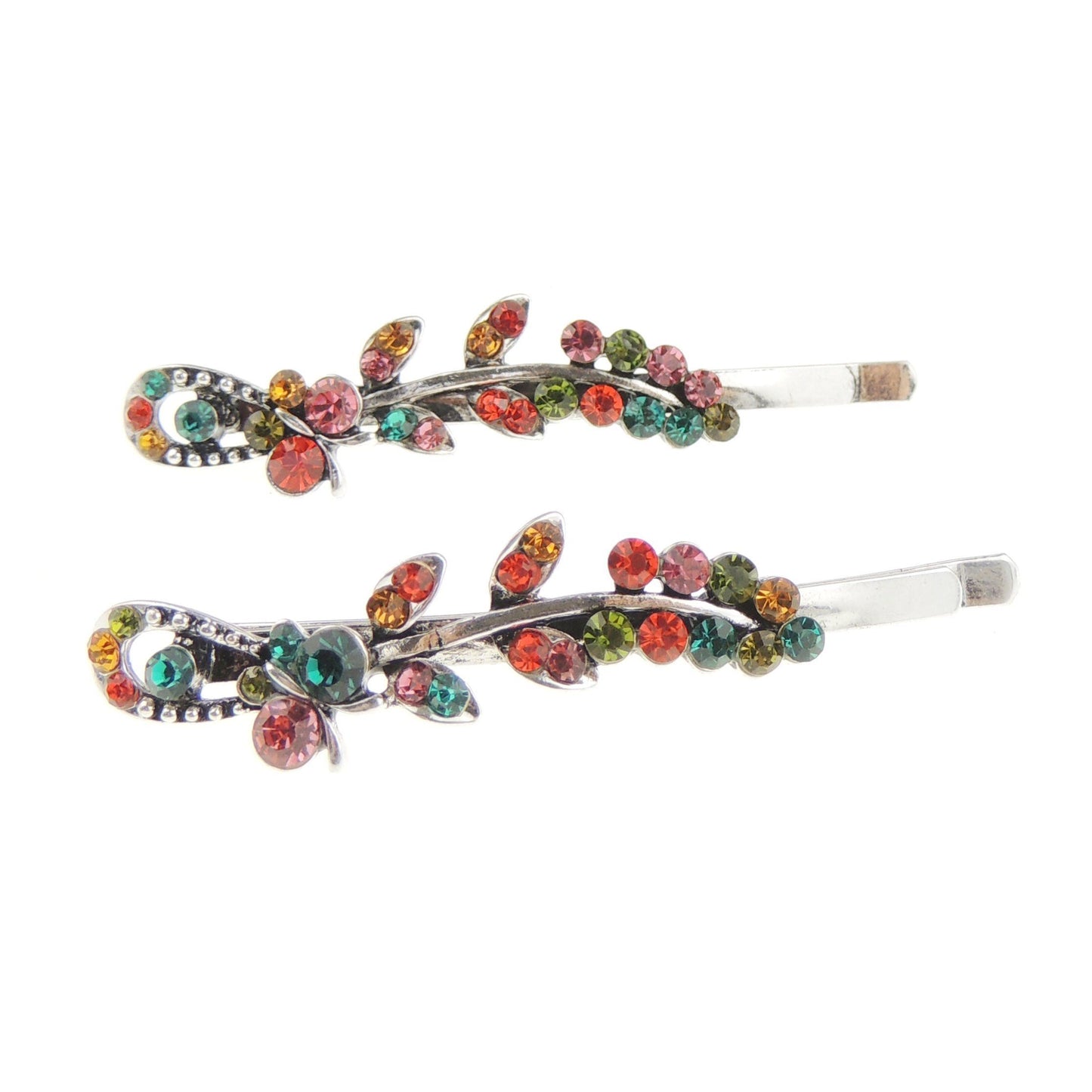 Pair of Ladies Vintage Look Crystal Diamante Hair Grips Looped Flower