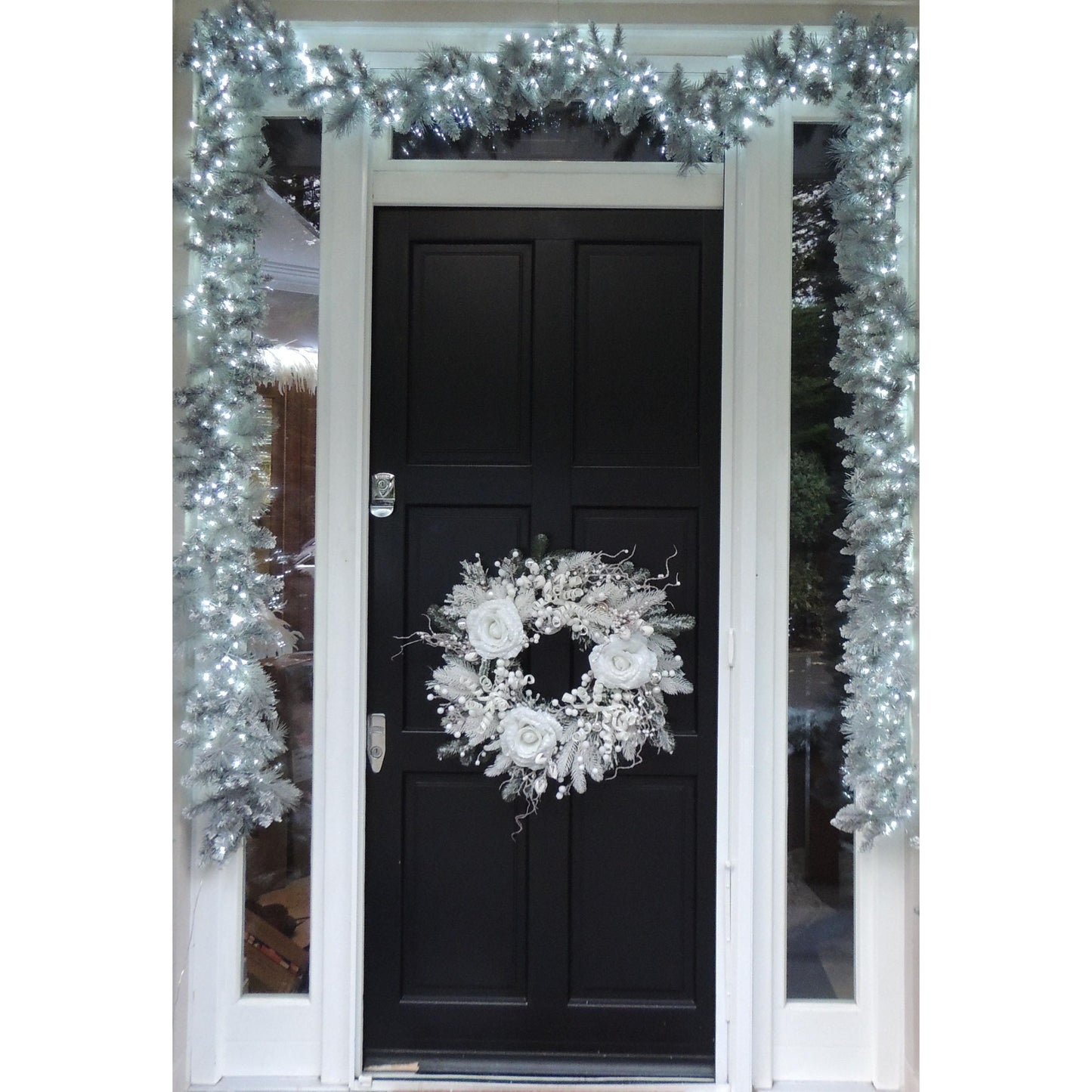 Luxury Christmas Frosted Wreath For Front Door, Fireplace Mantle, Luxury Home Decorations, White Silver Xmas, Winter Decor, Designer Wreath