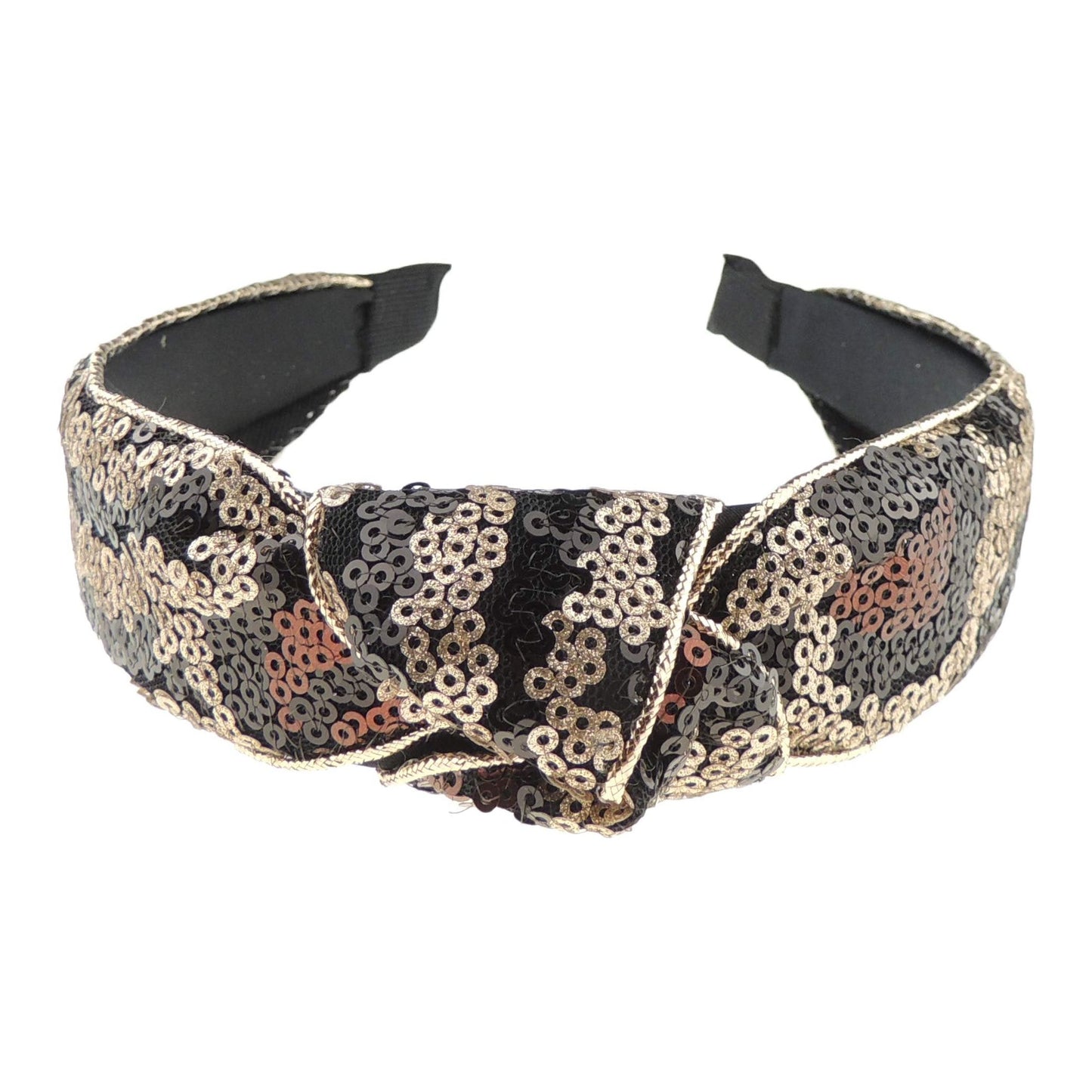 Sparkly Sequin Gold Womens Girls Knotted Top Knot Twisted Turban Fabric Winter Wedding Formal Dance Christmas Party Birthday Headband Hair Alice Band Animal Cheetah Cat Leopard Print (Red)