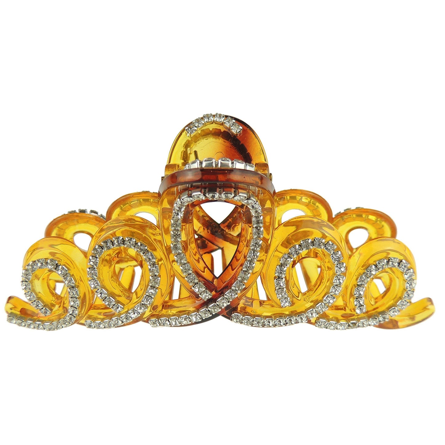 Sparkly Women Girls Thick Curly Long Hair X-Large Big Crystal Diamante Rhinestone Gems Bulldog Wave Jaw Clip Octopus Clamp Grip Bridal Wedding Party Styling Claw Butterfly Claw Swirly Doodles (Brown)