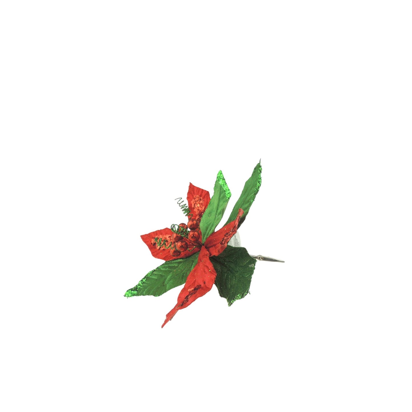 Set of 3 Red Green Velvet Sequin Clip Flower Christmas Tree Floral Pick Stem Ornament Xmas Decor Garland Wreath Decoration Accent Holiday Arrangement