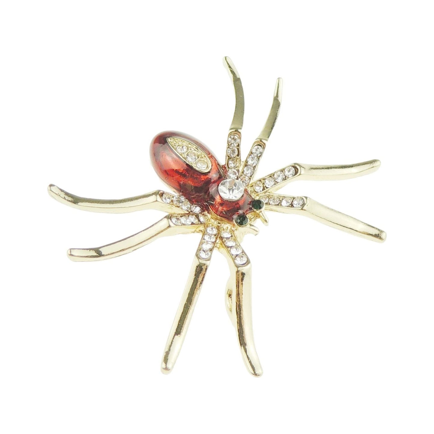 Unisex Diamante Rhinestone Crystal Enamel Halloween Fancy Dress Spider Badge Brooch (Red Gold Tone)