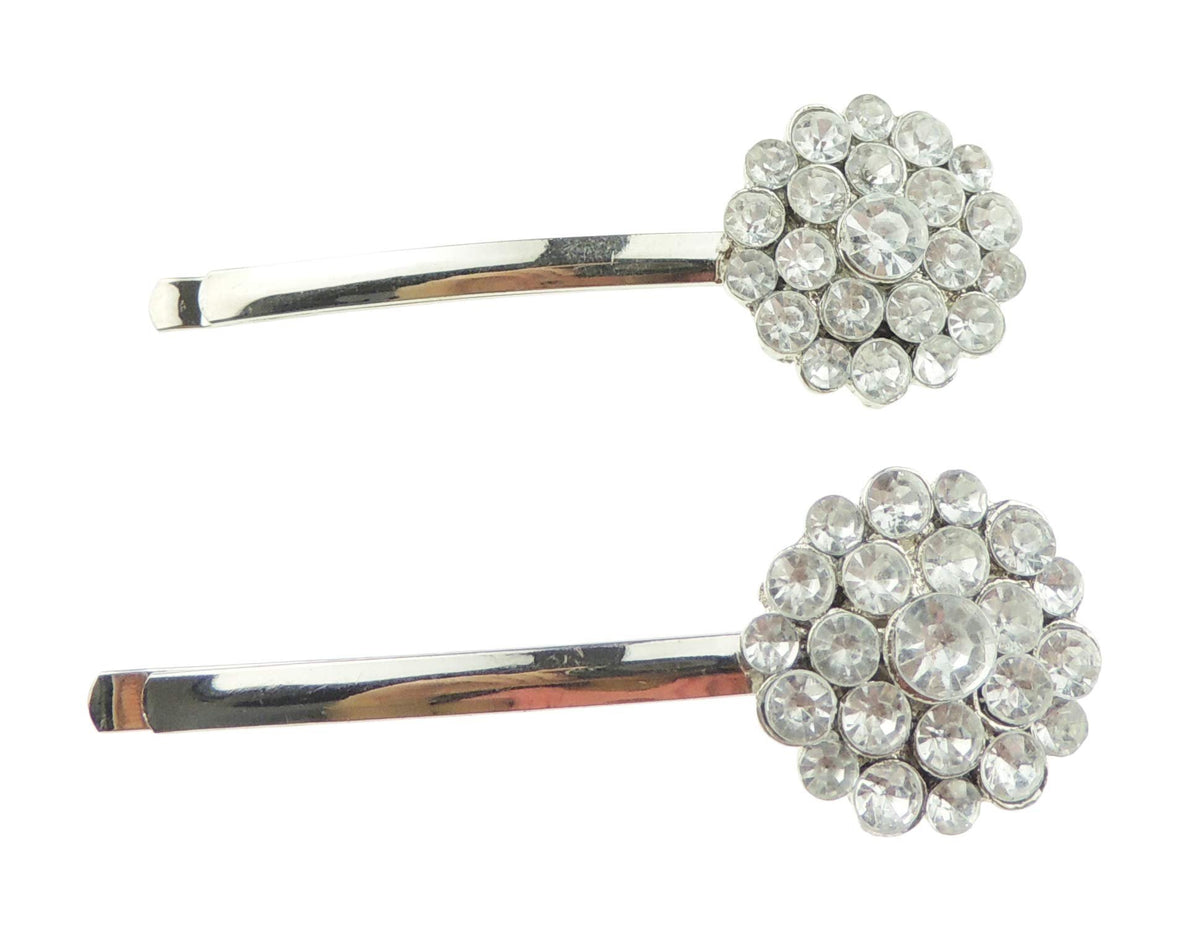 Ladies Pair of 2 Circle Sparkly Crystal Hair Grip Clip