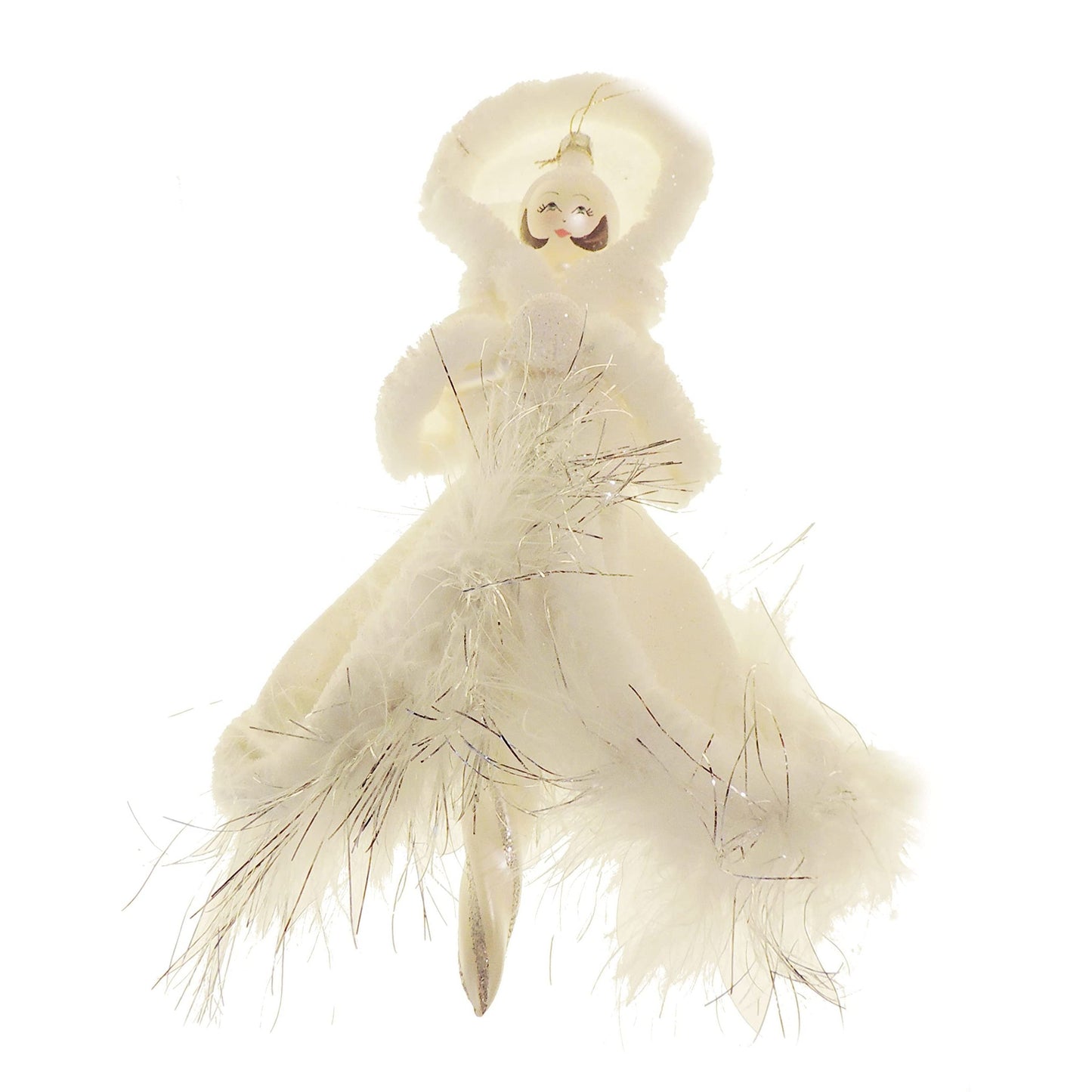 Italian Large Hand Blown Glass Keepsake Christmas Tree Ornament Bauble White Snow Queen Fairy Dress