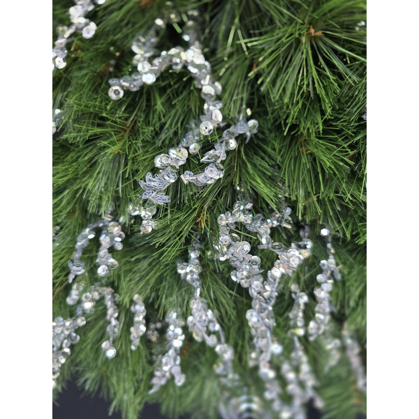 Large Luxury Christmas Tree Shaped Wreath Front Door Home Decorations Silver Green Xmas Winter Mantle Decor Porch Holiday Swag Designer Glam