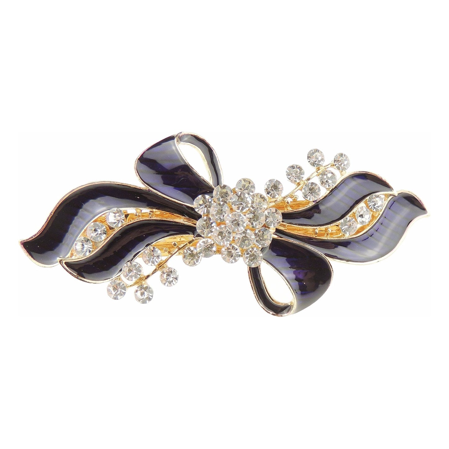Womens Girls Crystal Rhinestone Diamante Wedding Birthday Party Evening School Ponytail Fine Medium Hair Occasion Barrette Hairpin Grip French Spring Clip Enamel Waves Ribbon Swirly Bow