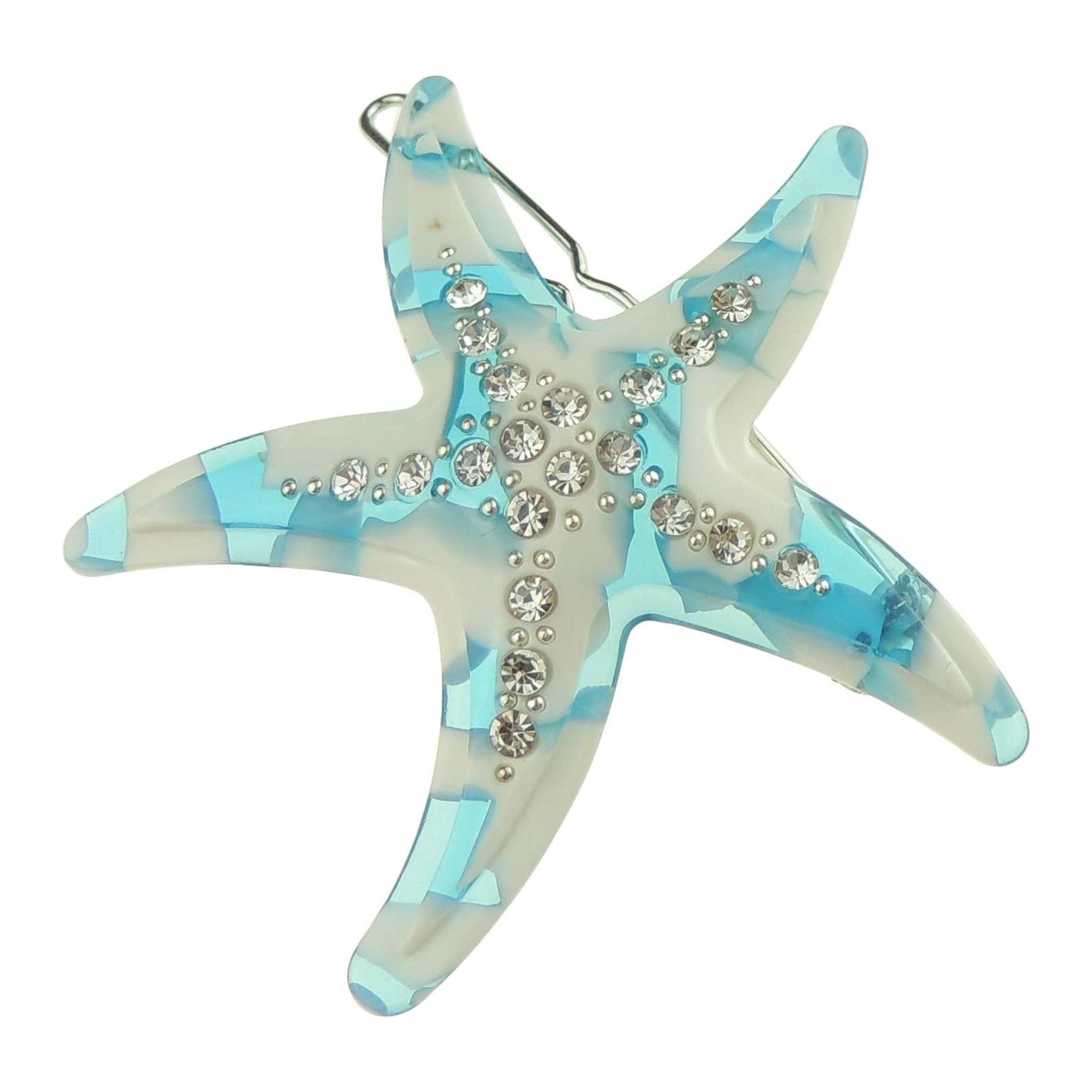 Womens Girls Rhinestone Jeweled Crystal Diamante Party Birthday Christmas Bridal Wedding Accessories Slides Hairpin Hair Clips Grips Bobby Pins Sea Lover Marble Look Starfish (Multi Pastels)