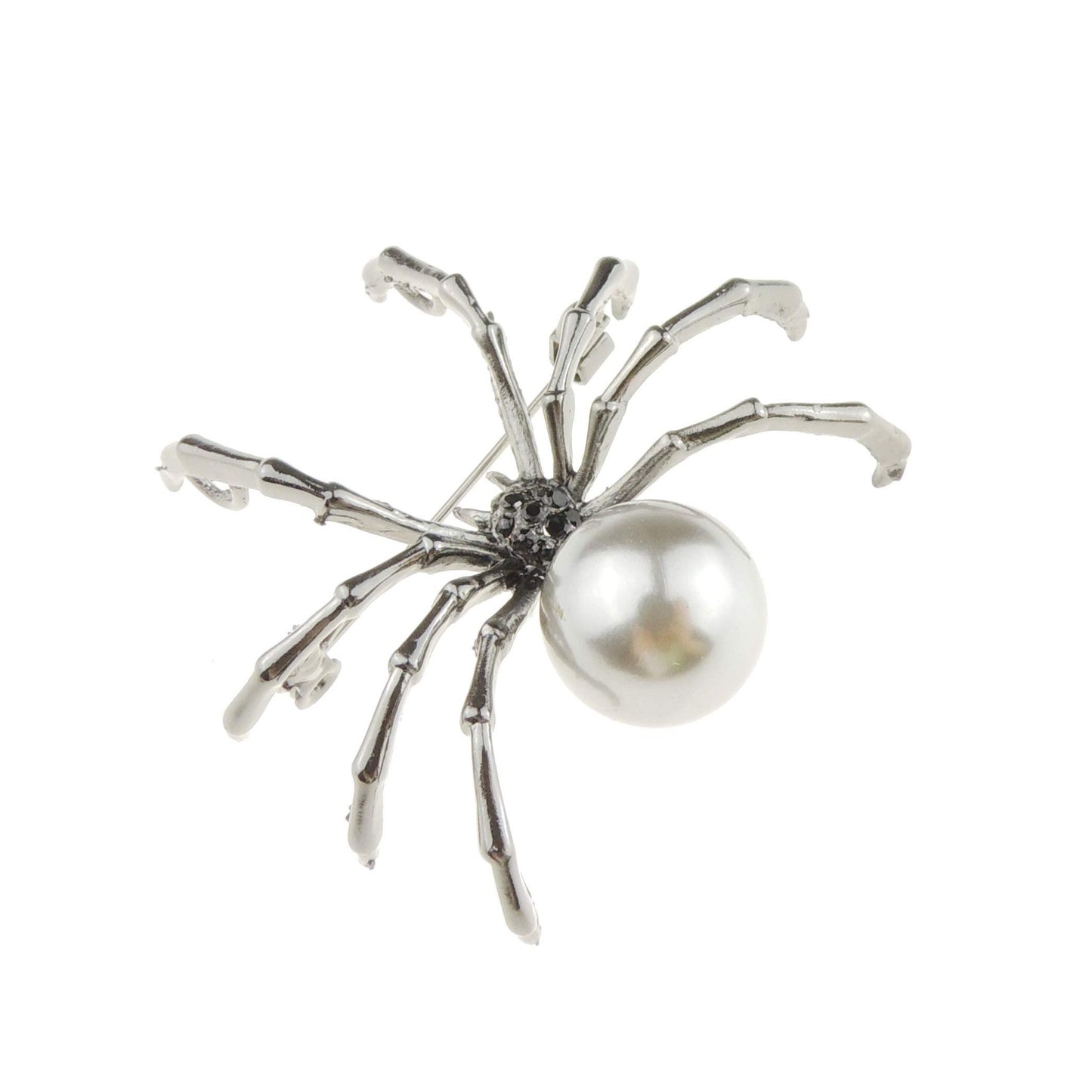 Sparkly Womens Christmas Party Birthday Gift Saree Scarf Diamante Rhinestone Crystal Faux Pearl Silver Tone Fancy Dress Bling Brooch Badge Breastpin Corsage Pin Halloween Animal Insect Spider (White)