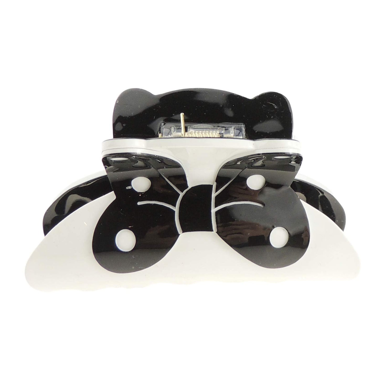 Strong Womens Girls Bulldog Wave Jaw Clip Octopus Clamp Grip Bridal Wedding Party Birthday Christmas Summer Styling Short Long Hair Claw Black White Print Bow Ribbon Polka Dot (White Bow)