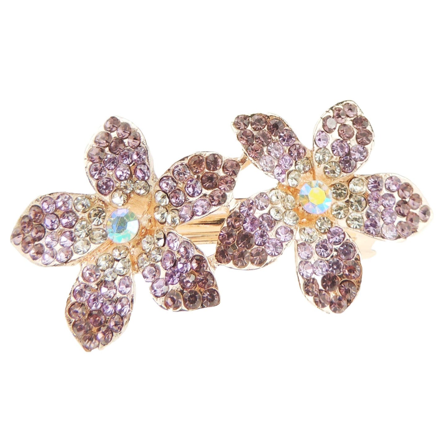 Sparkly Womens Girls Crystal Rhinestone Diamante Wedding Bridal Party Evening Ponytail Fine Hair Accessories Occasion Barrette Hairpin Grip French Metal Spring Clip Floral Flower Gold Tone (Purple)