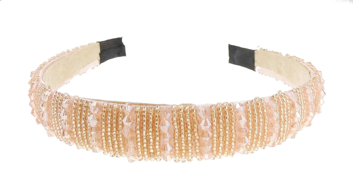 Womens Sparkly Beaded Jeweled Embellished Crystal Birthday Party Wedding Bridal Special Occasion Hair Accessories Narrow 2cm Short Long Hair Headband Alice Band Hairband (All Gold)