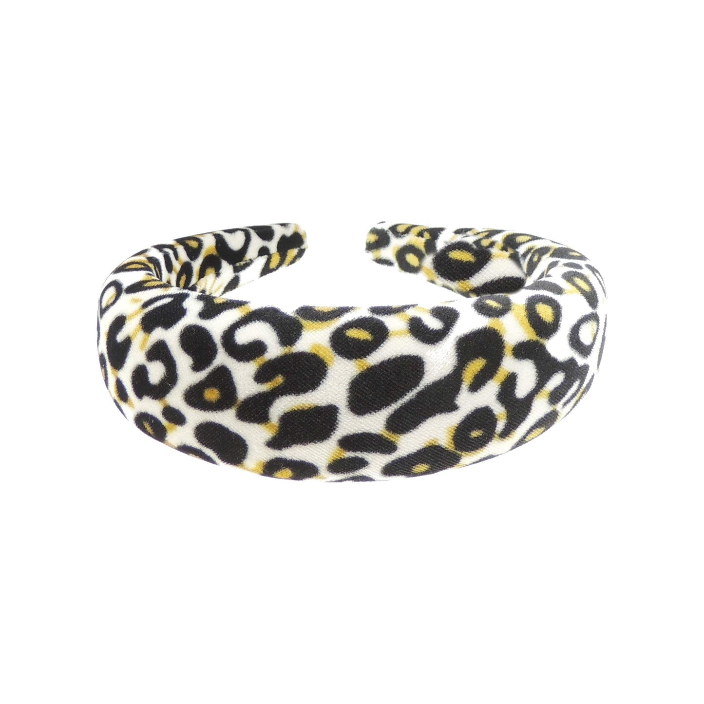 Womens Puffy Occasion Wedding Bridal Party Birthday Christmas Evening Wide 4cm Thick High Bump Padded Velvet Velour Hair Hairband Animal Cat Leopard Cheetah Jaguar Print Brown Headband Alice Band