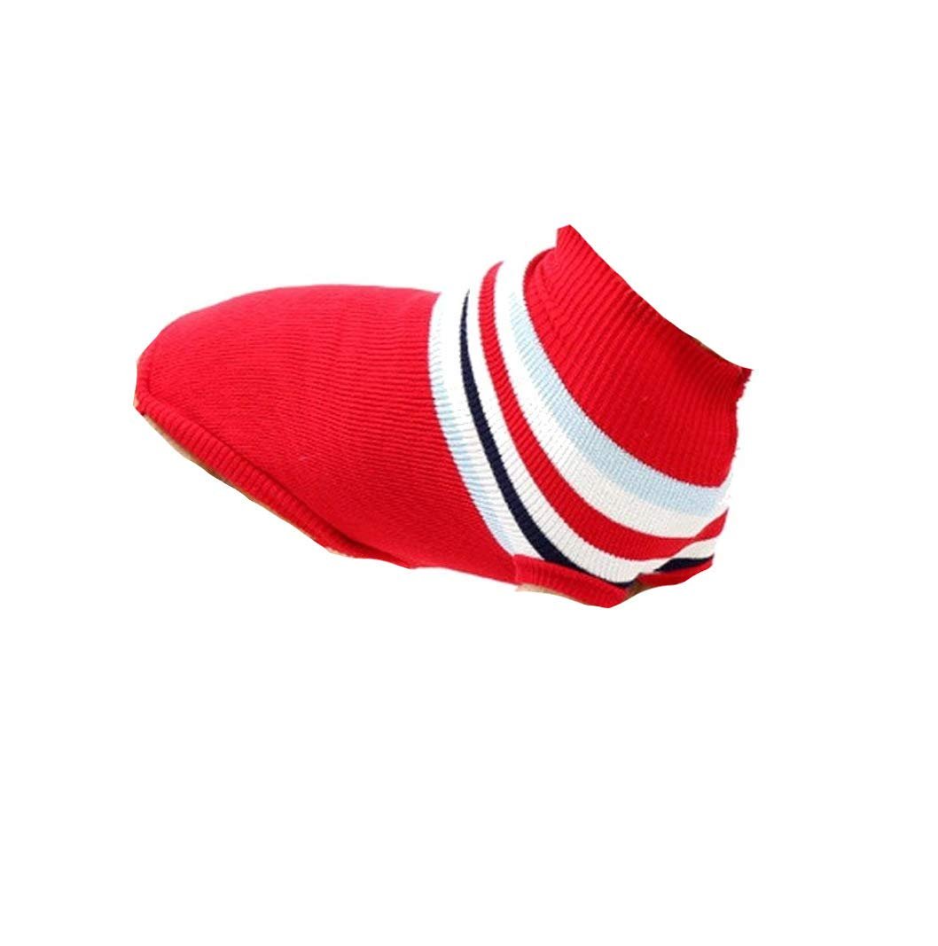 Cute Knitted SMALL MEDIUM LARGE Puppy Cat Kitten Warm Winter Girl Boy Cold Weather Vest Sweatshirt Clothes Jacket Coat Christmas Ideas Pullover Jumper Sweater Big Stripes Red White