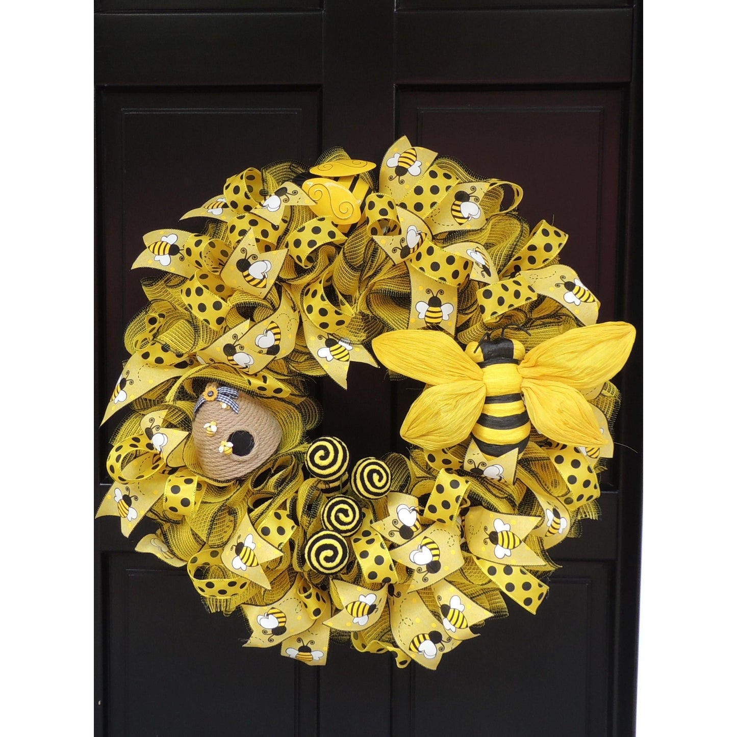 Luxury Large Bumblebee Bee Front Door Wreath Summer Spring Decor Hanger Wall Decoration Housewarming Gift Farmhouse Rustic Everyday Honeybee