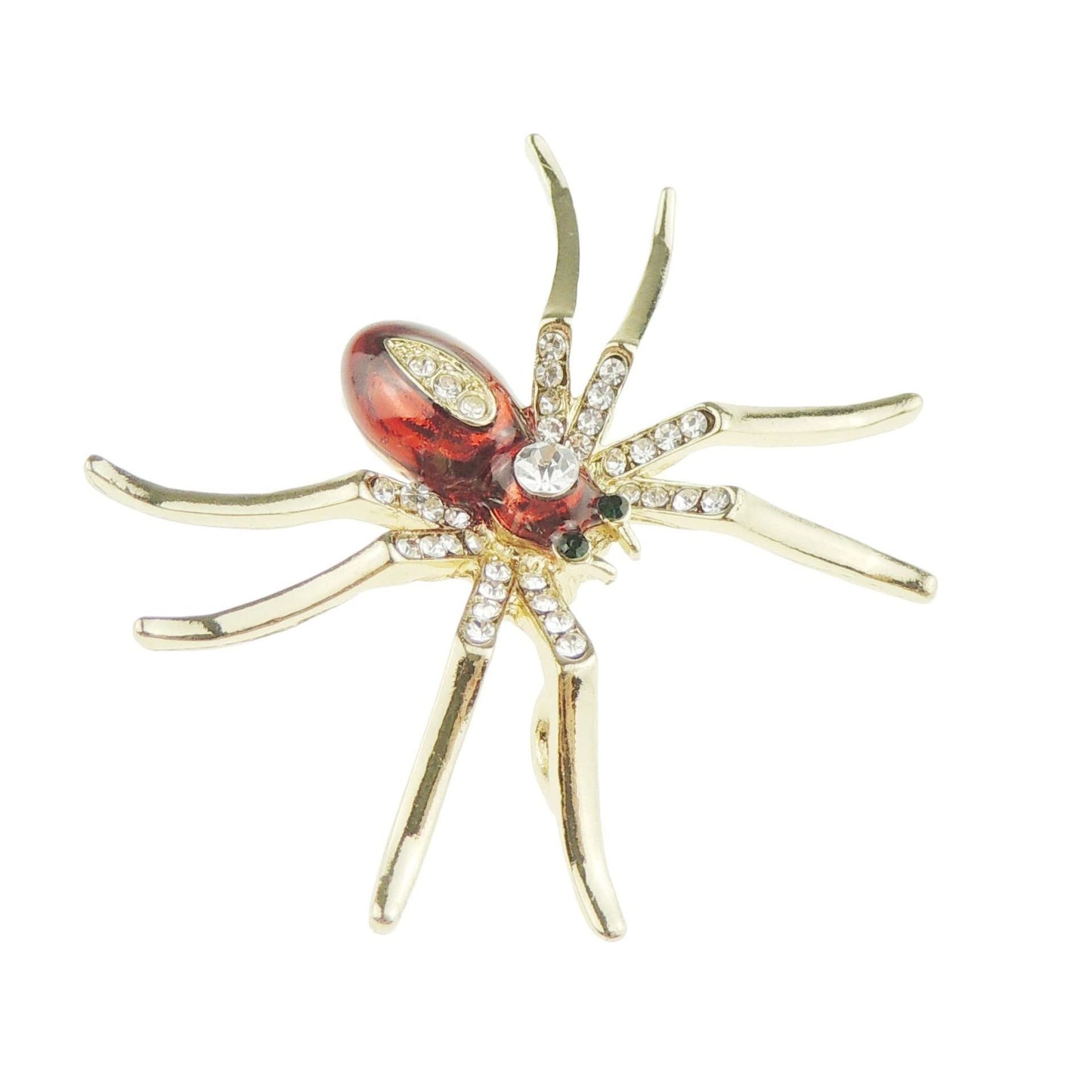 Unisex Diamante Rhinestone Crystal Enamel Halloween Fancy Dress Spider Badge Brooch (Red Gold Tone)