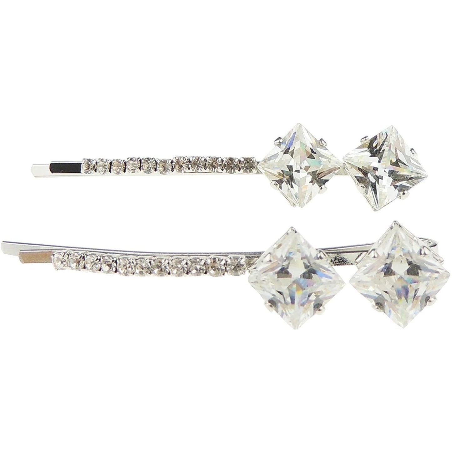 Womens Girls Sparkly Bow Rhinestone Jeweled Crystal Diamante Party Birthday Christmas Bridal Wedding Accessories Slides Hairpin Hair Clips Grips Bobby Pins Set of 2 SIlver Tone 9cm Oval Square