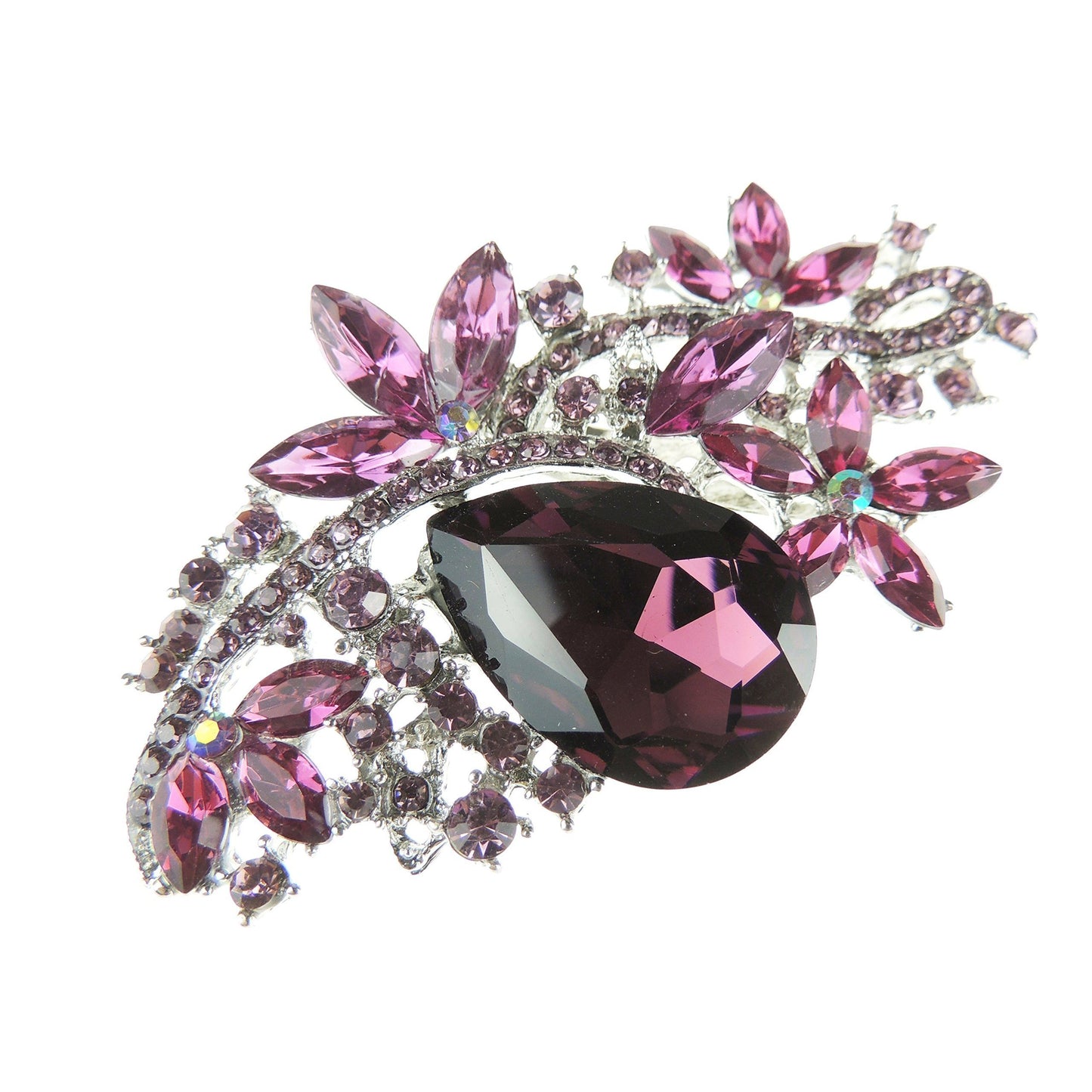 Sparkly Womens Bridal Wedding Christmas Birthday Gift Coat Scarf Coat Jacket Shawl Mother Bride Groom Bride Diamante Crystal Brooch Badge Breastpin Corsage Pin LARGE Flower Floral Leaves Blossom Bouquet