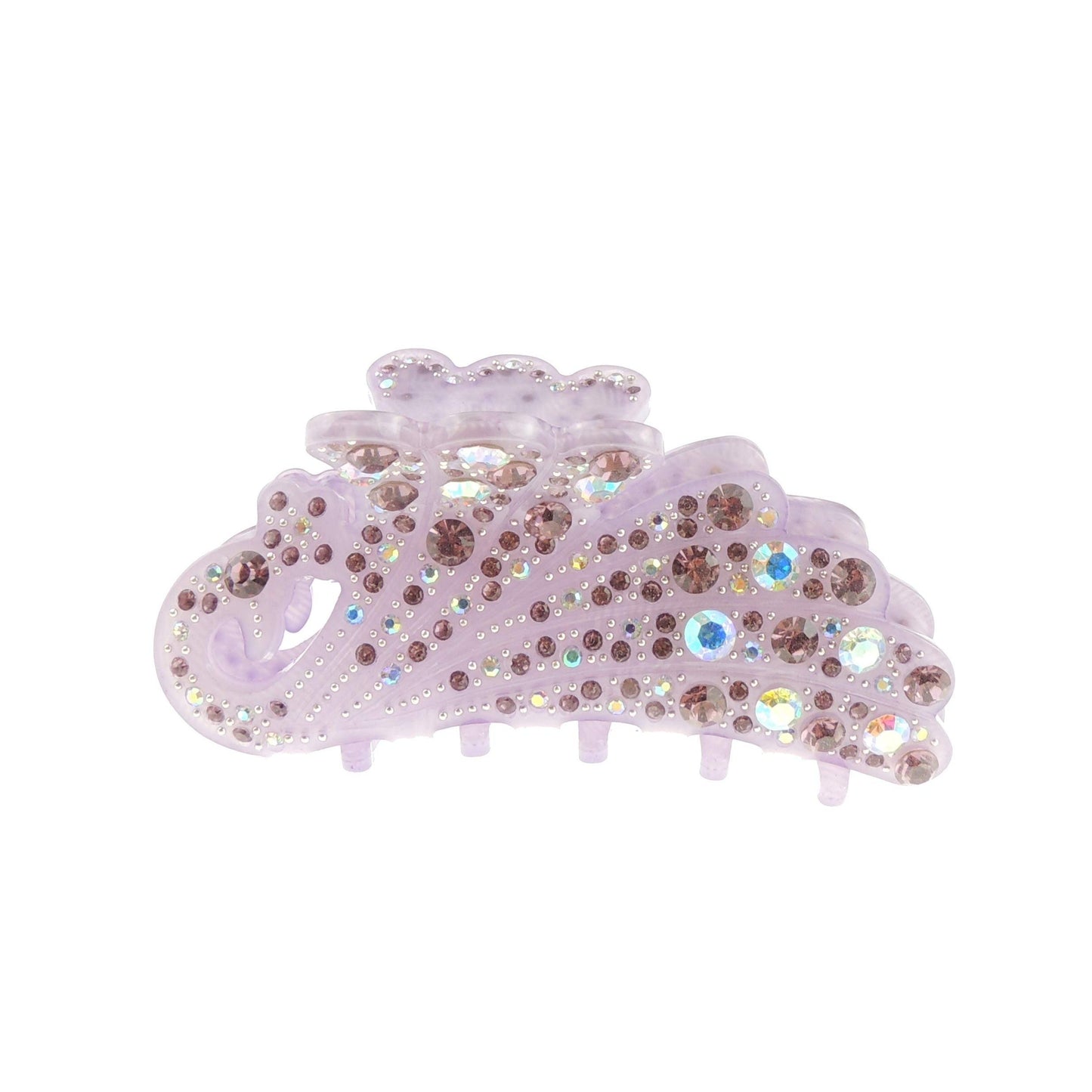 Sparkly Women Crystal Diamante Rhinestone Gems Wave Jaw Clip Octopus Clamp Grip Bridal Wedding Party Fine Thin Medium Short Styling Hair Butterfly Claw Peacock Wings Waves Peacock (Chocolate)