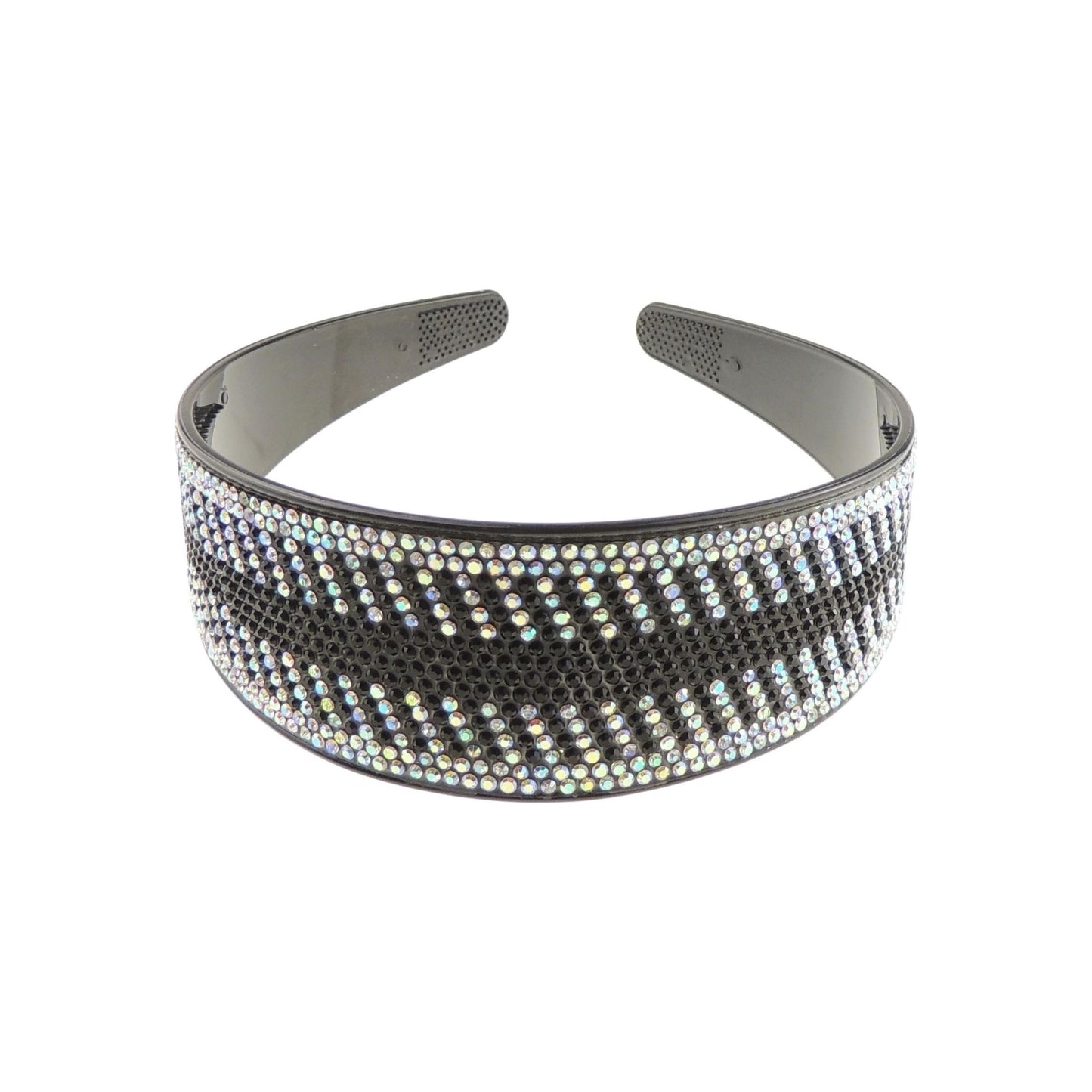 Extra Sparkly Wide Large Womens Diamante Rhinestone Black Crystal Wedding Formal Occasion Christmas Birthday Pageant Bridal Party Alice Band Headwear Hairband Headband (Black Silver AB, One Size)