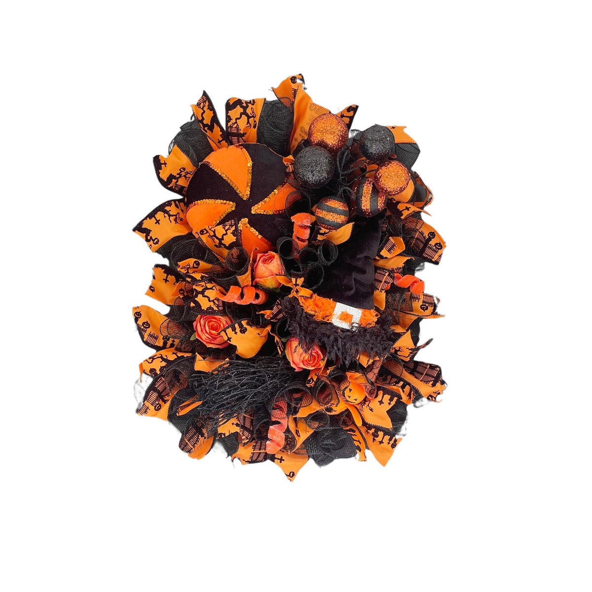 20" Halloween Door Wreath, Luxury Halloween Wreath, Black Orange Front Door Decor, Witch Wreath, Pumpkin Decor Square