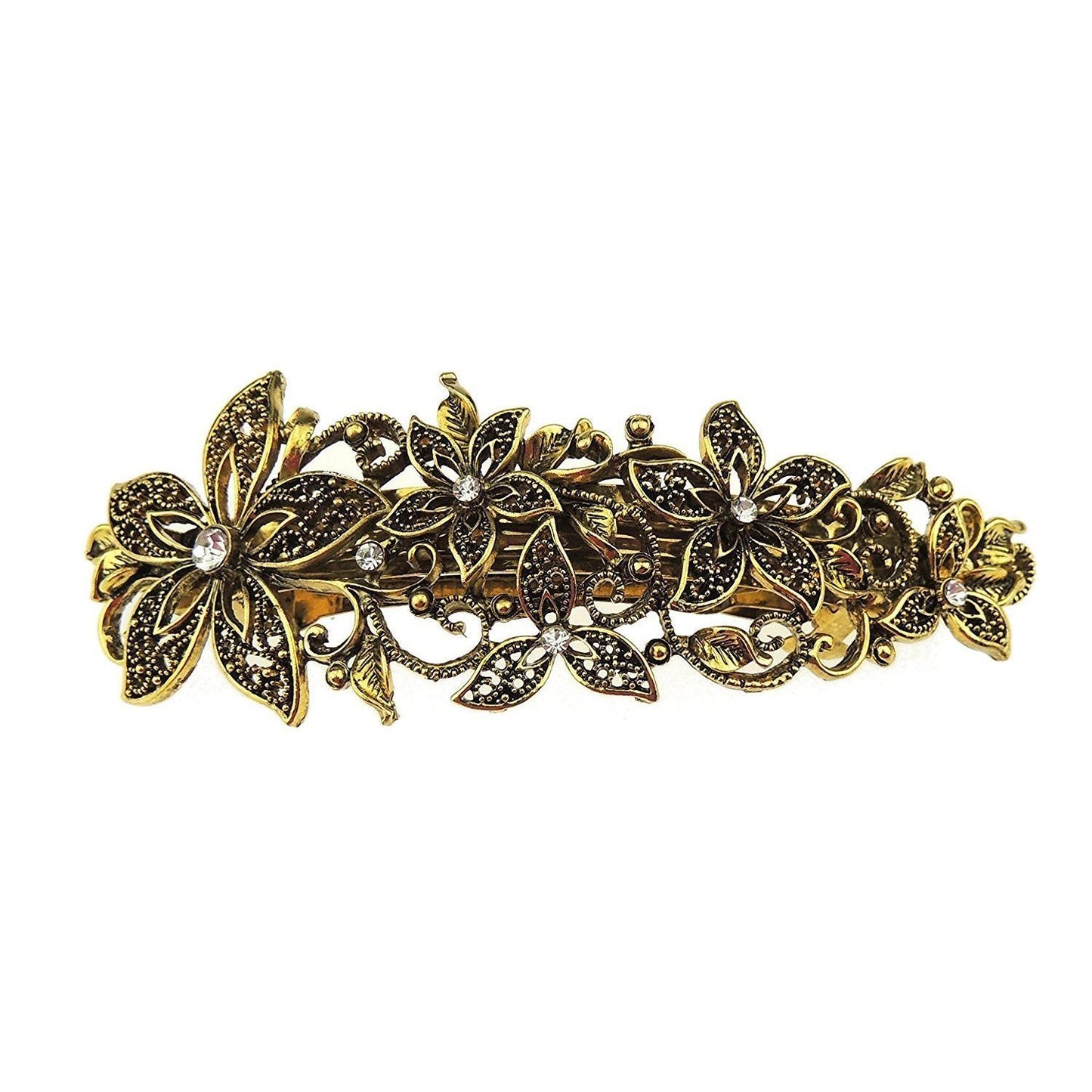 Gold Tone Metal Vintage Floral Diamante Hair Barrette