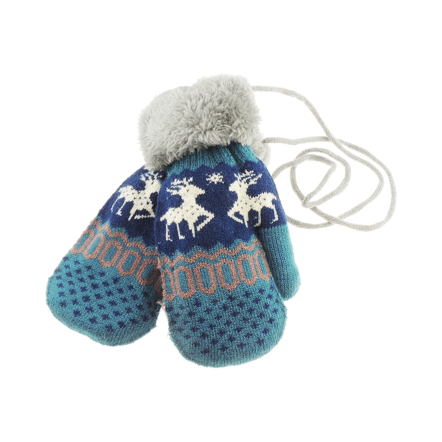 Baby Girls Boys Kids Toddler Children Babies Knit Fleece Thermal Thick Warm Winter Christmas Birthday Gift String Cold Weather Gloves Mitts MIttens 1 2 3 Years Fair Isle Reindeers (All Pink)
