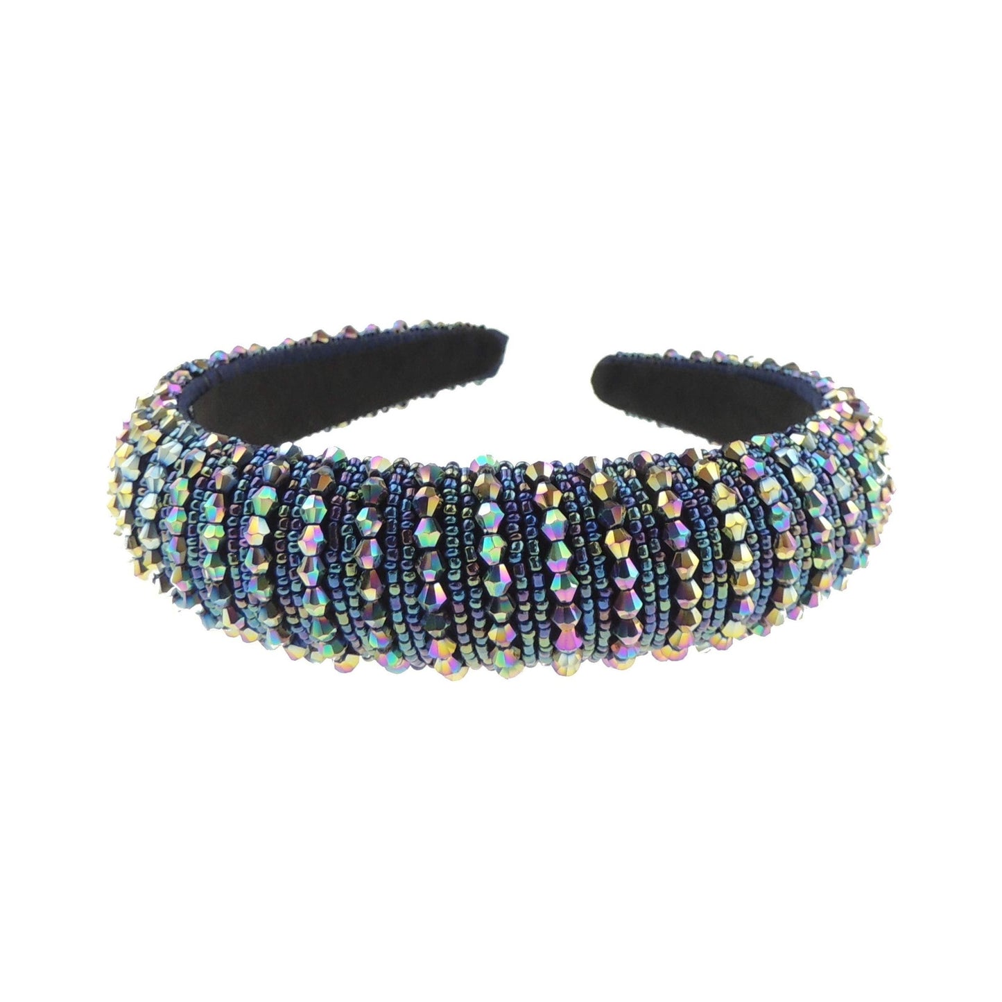 Womens Sparkly Beaded Rhinestone Embellished Jeweled Crystal Wide Bump Thick Padded Evening Formal Occasion Christmas Birthday Wedding Bridal Party Headband Hair Alice Band Hairband