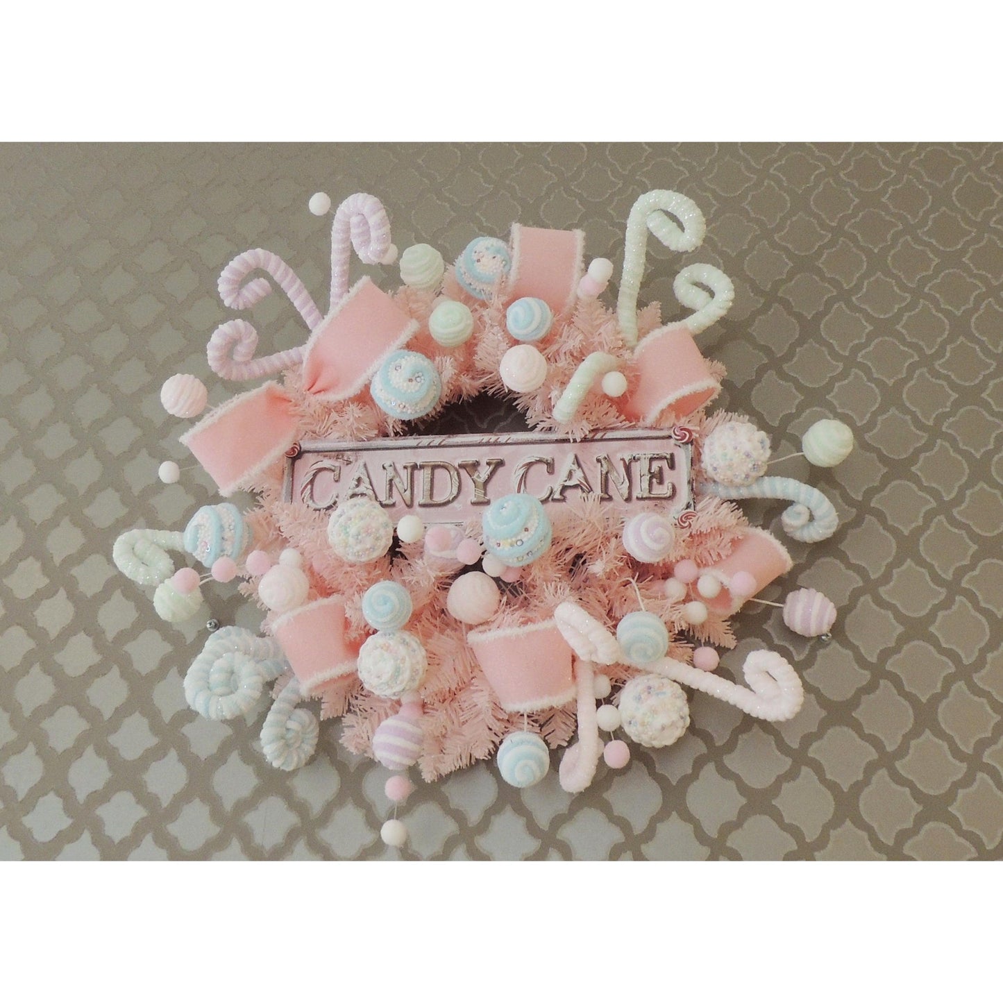 Luxury Candy Shop Pink Pastel Sweets Christmas Wreath Front Door Luxury Home Decorations Xmas Winter Mantle Decor Holiday Wreath Advent Swag