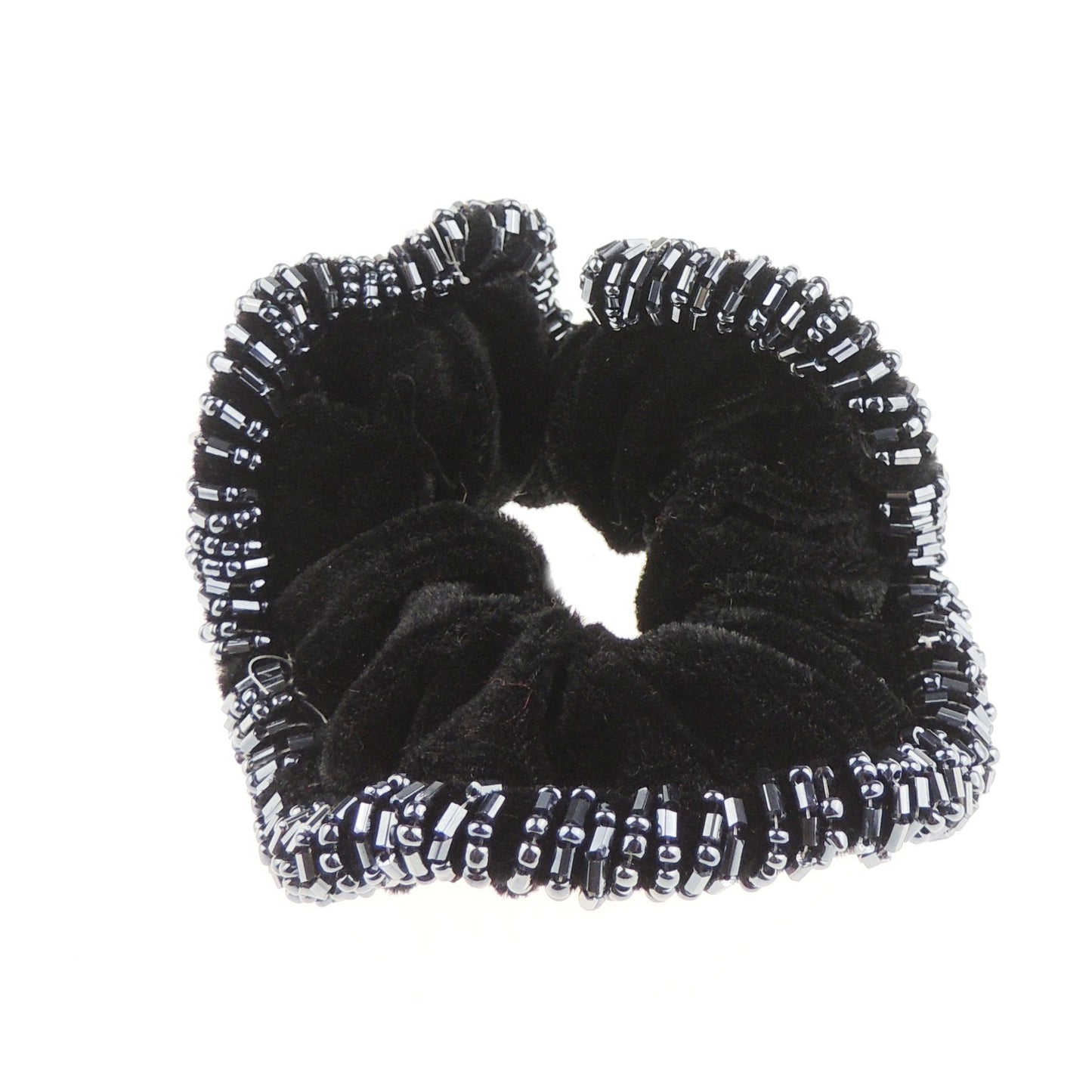Ladies Girls Large Black Beaded Trim Velvet Evening Hair Elastic Tie Colour